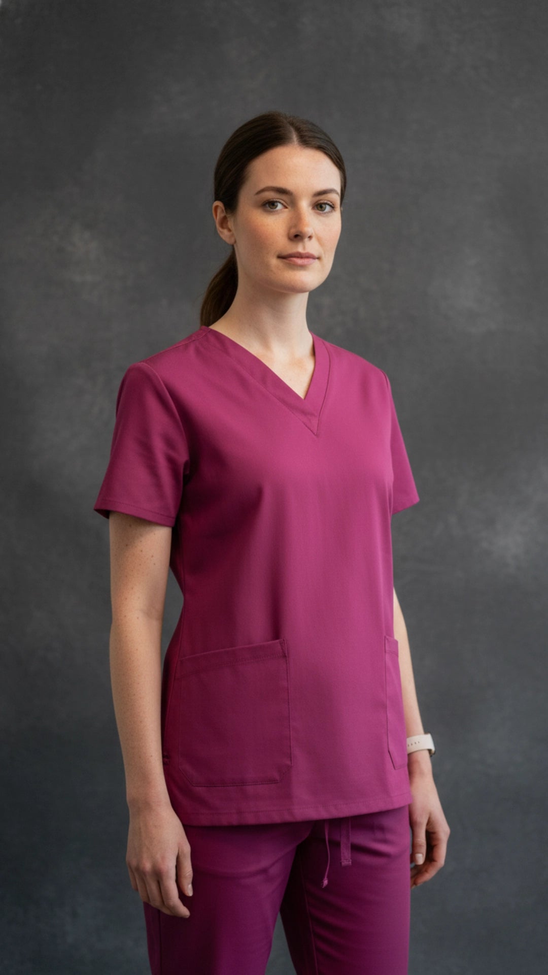Dark Pink Unisex Scrub Tunic – V-Neck Professional Medical Workwear