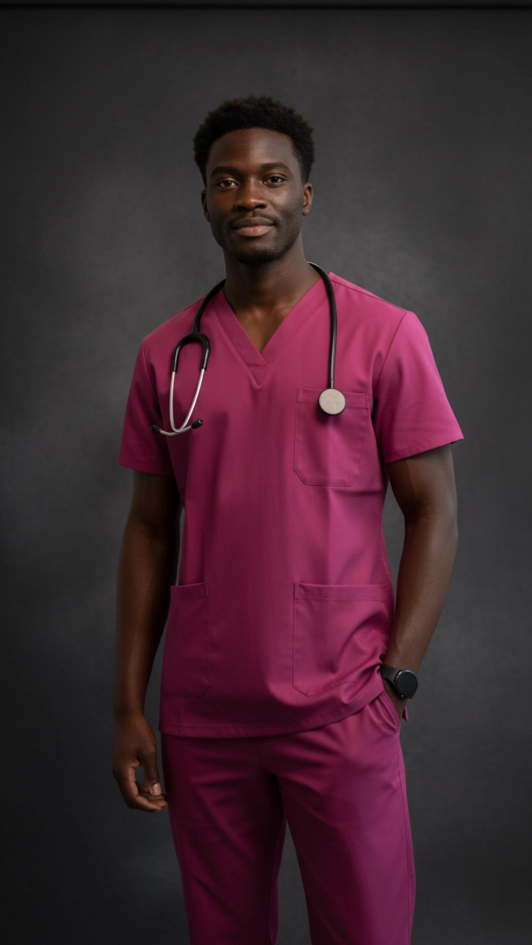 Dark Pink Unisex Scrub Tunic – V-Neck Professional Medical Workwear