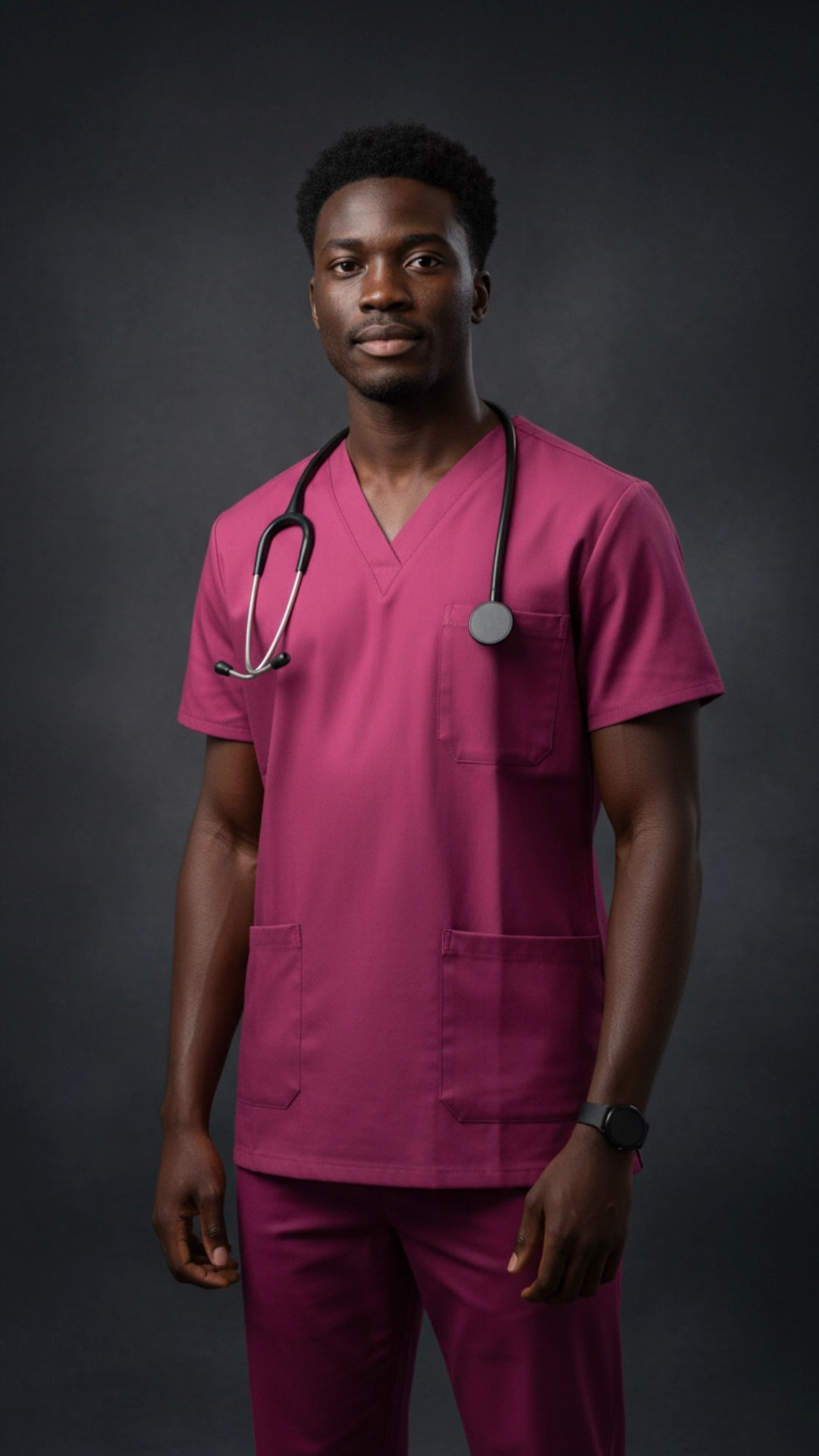 Dark Pink Unisex Scrub Tunic – V-Neck Professional Medical Workwear