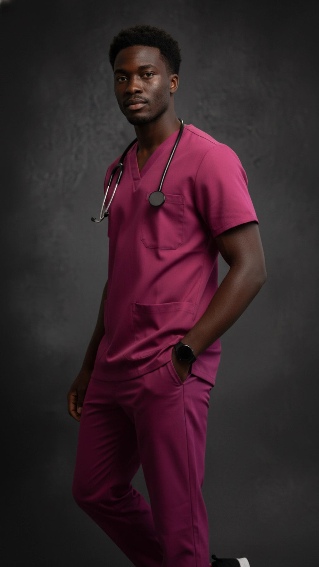 Dark Pink Unisex Scrub Tunic – V-Neck Professional Medical Workwear