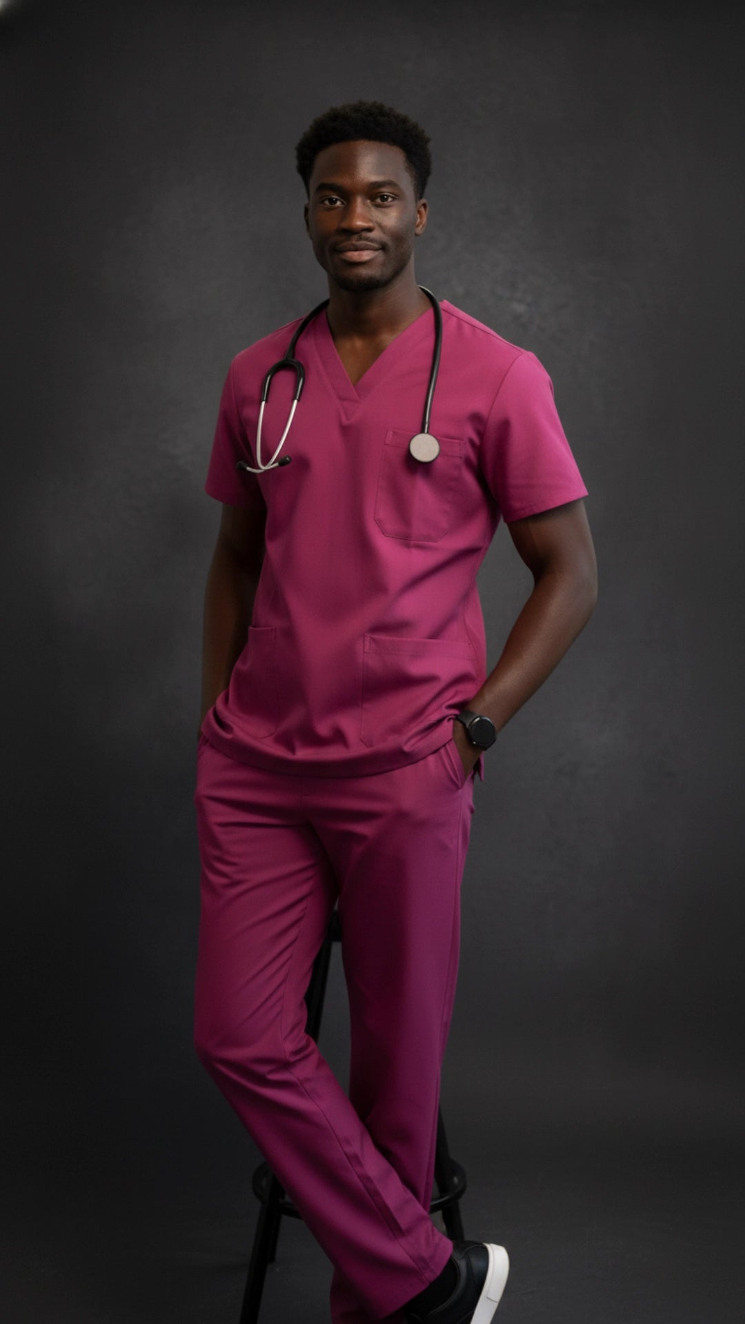 Dark Pink Unisex Scrub Tunic – V-Neck Professional Medical Workwear