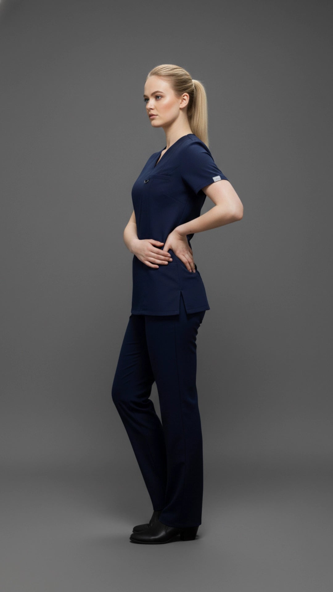 Navy Blue Women’s Scrub Top – V-Neck Stretch Medical Workwear