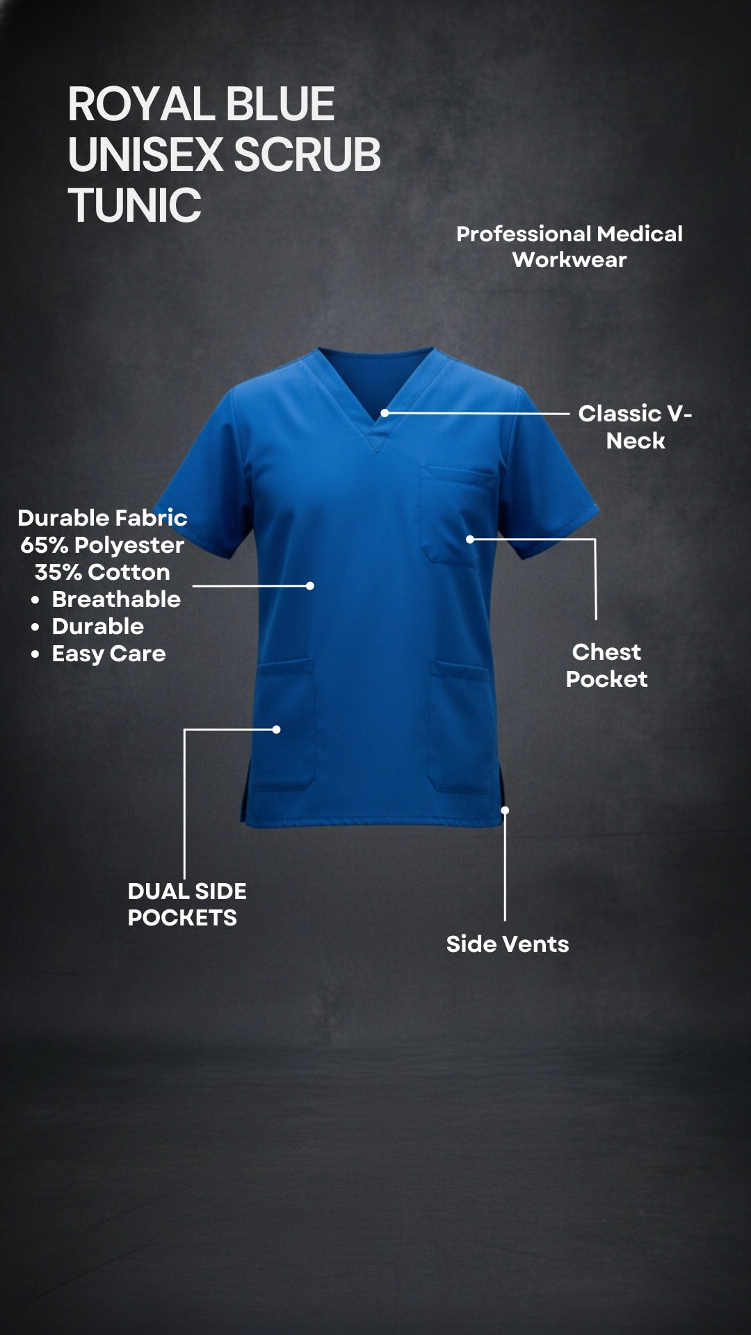 Royal Blue Unisex Scrub Tunic – V-Neck Professional Medical Workwear