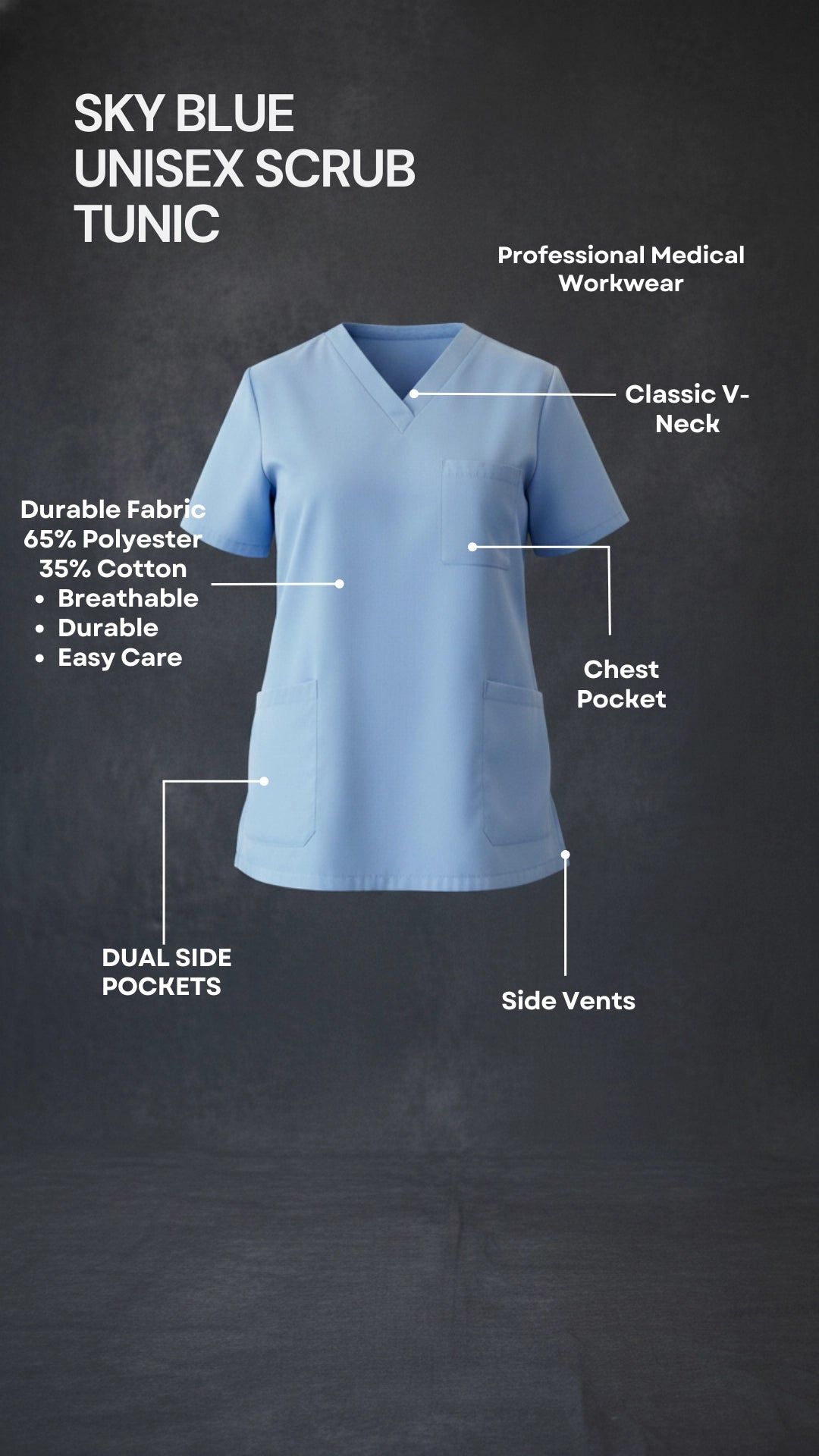 Sky Blue Unisex Scrub Tunic – V-Neck Professional Medical Workwear