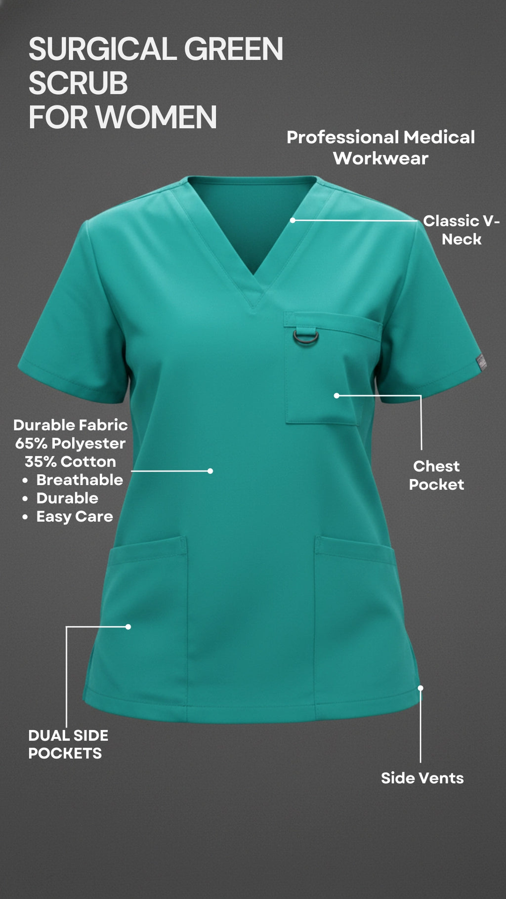 Surgical Green Stretchable Scrub Top for Women