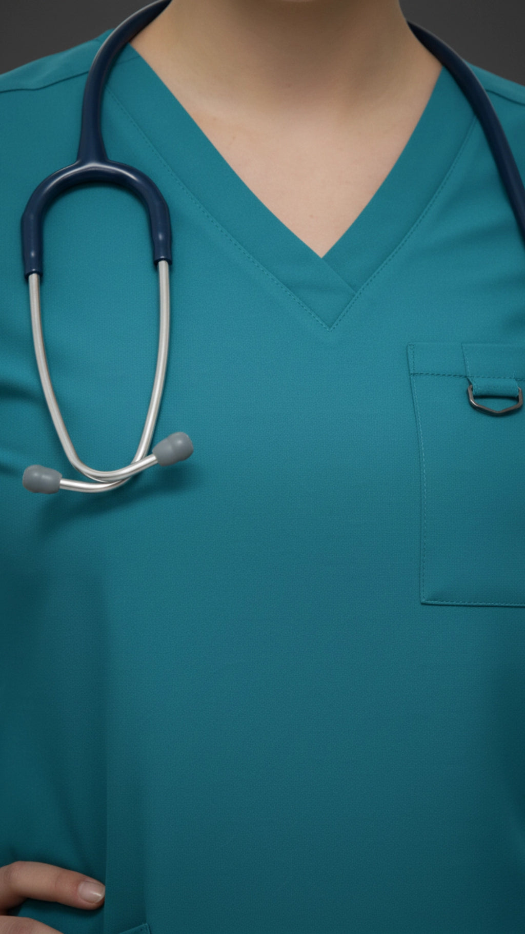 Teal Blue Stretchable Women’s Scrub Top – V-Neck with Utility Hook