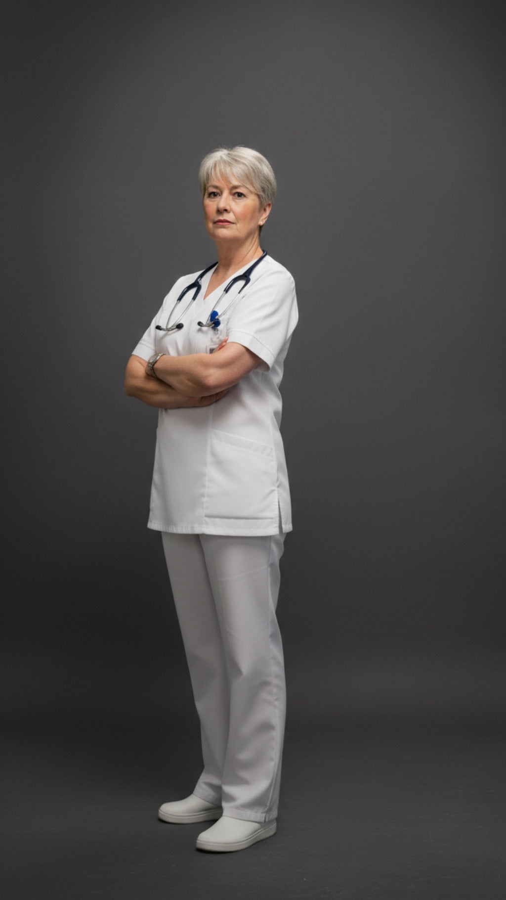 White Unisex Scrub Tunic – V-Neck Professional Medical Workwear