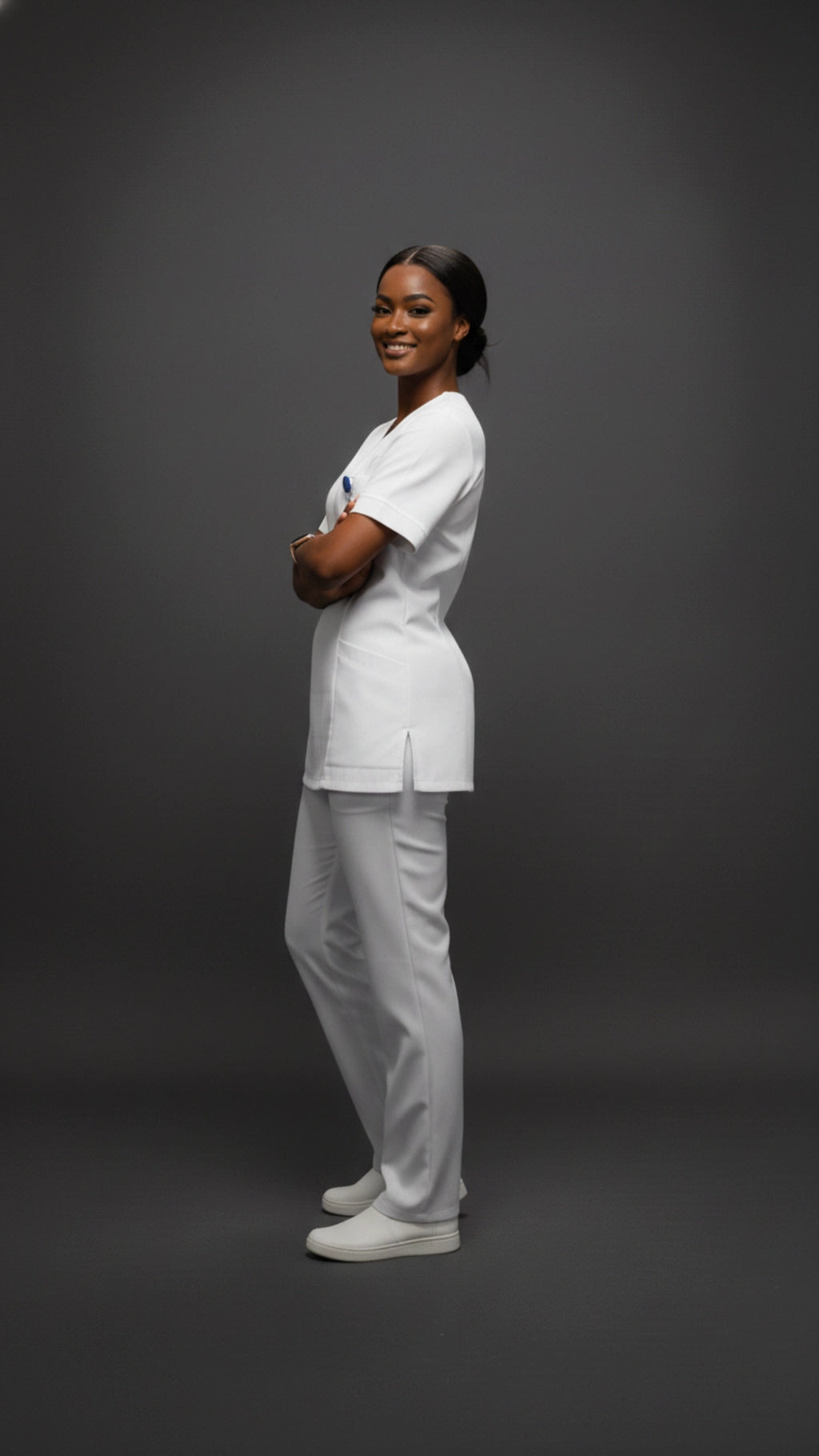 White Unisex Scrub Tunic – V-Neck Professional Medical Workwear