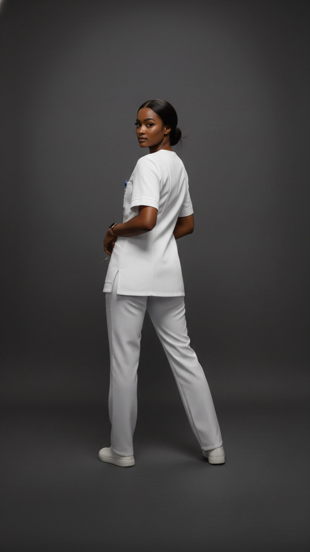 White Unisex Scrub Tunic – V-Neck Professional Medical Workwear