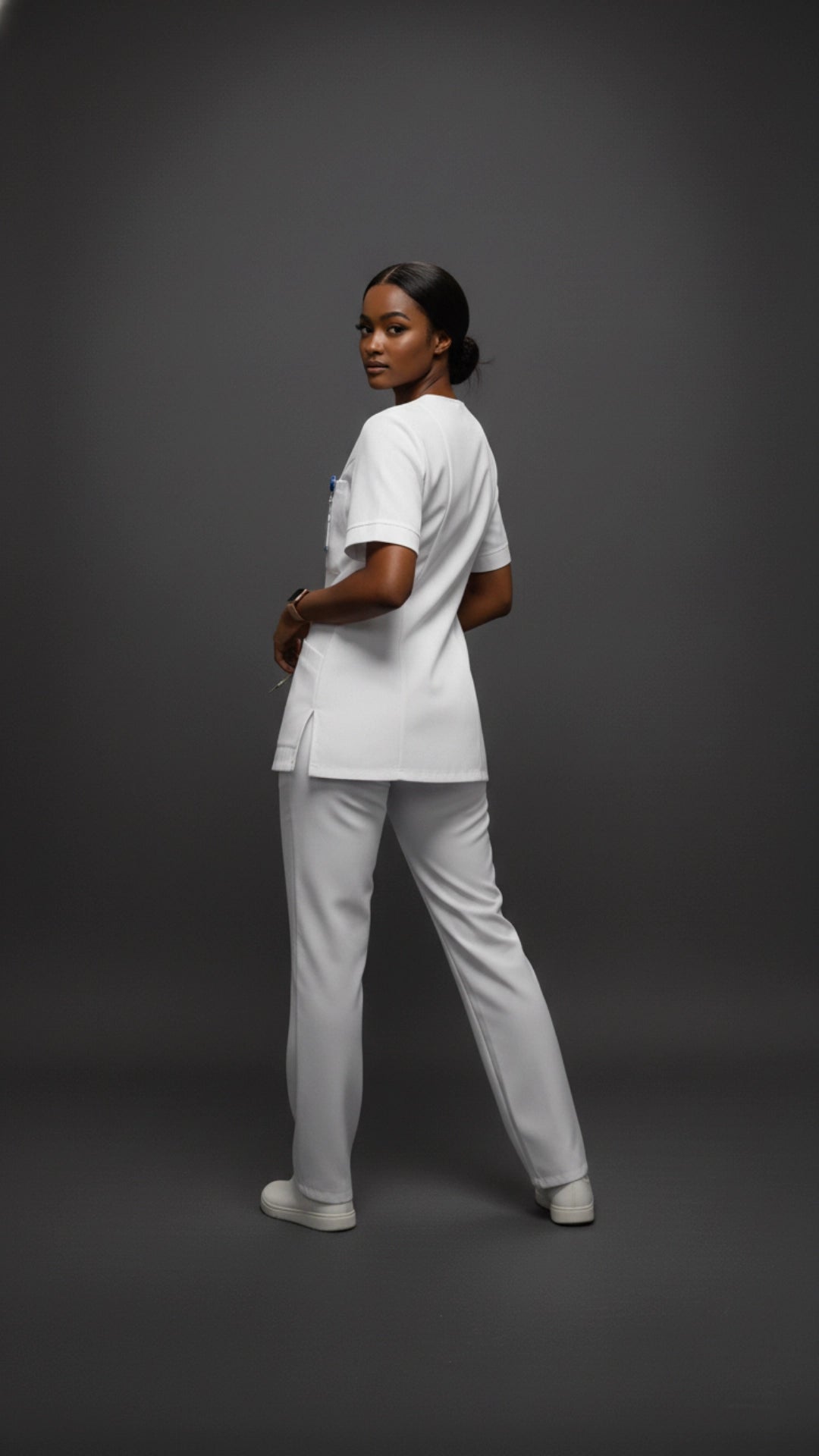 White Unisex Scrub Tunic – V-Neck Professional Medical Workwear