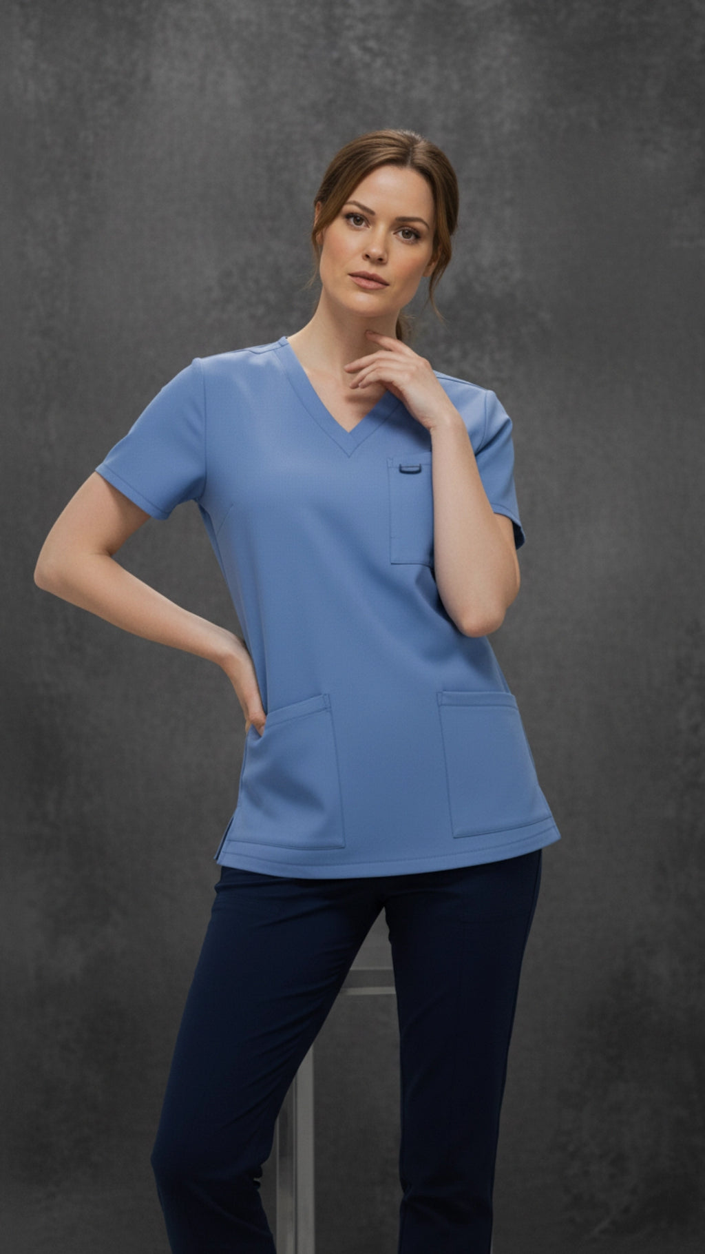 Ciel Blue Women’s Medical Tunic – V-Neck with Utility Hook
