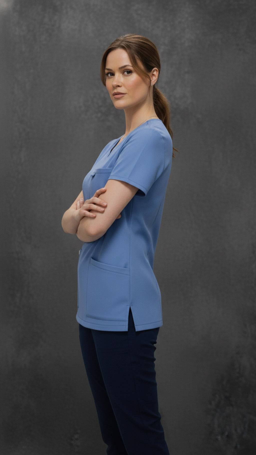 Ciel Blue Women’s Medical Tunic – V-Neck with Utility Hook