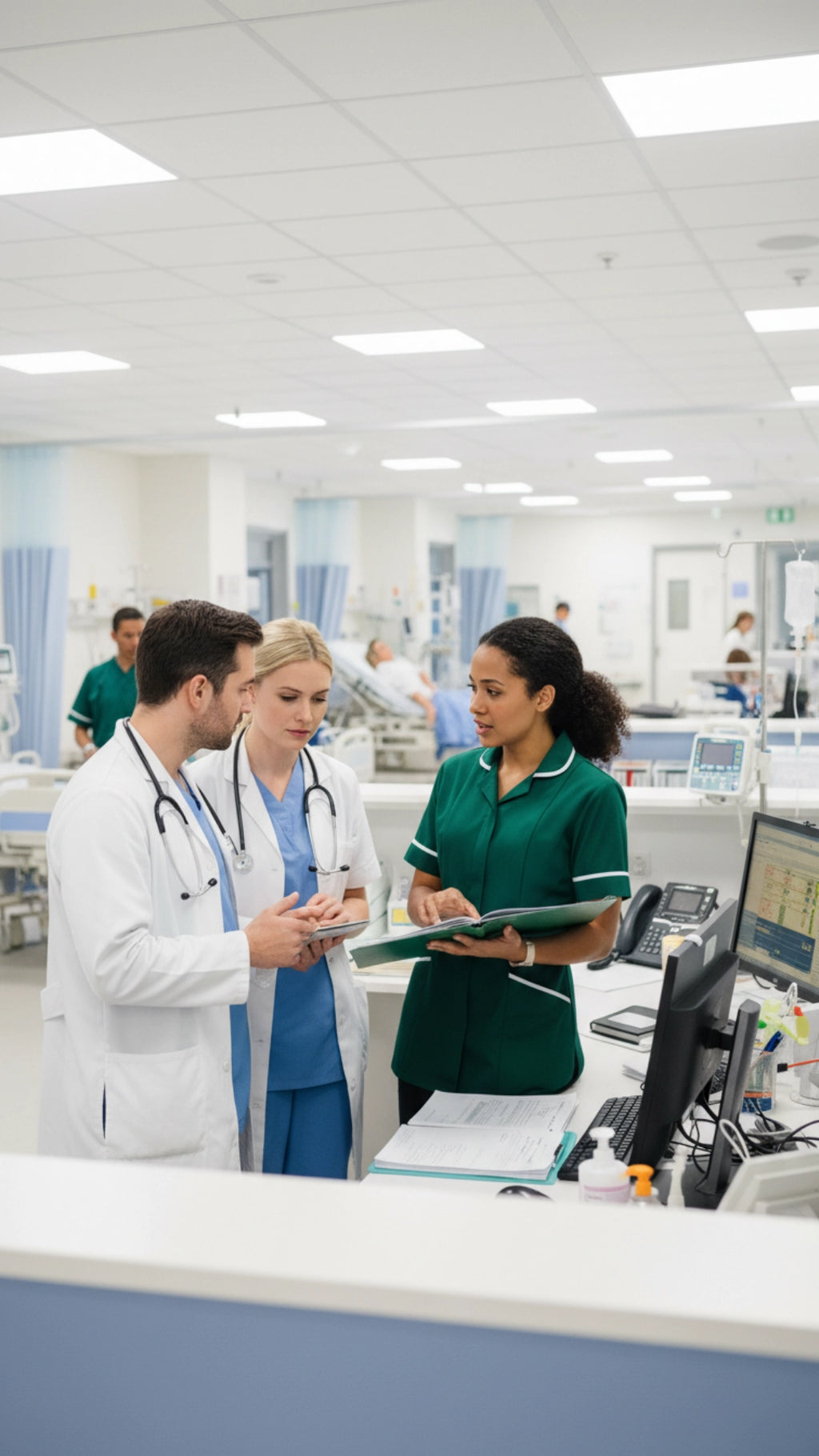 Bottle Green Women’s Healthcare Tunic with White Piping – Professional Medical Uniform Top