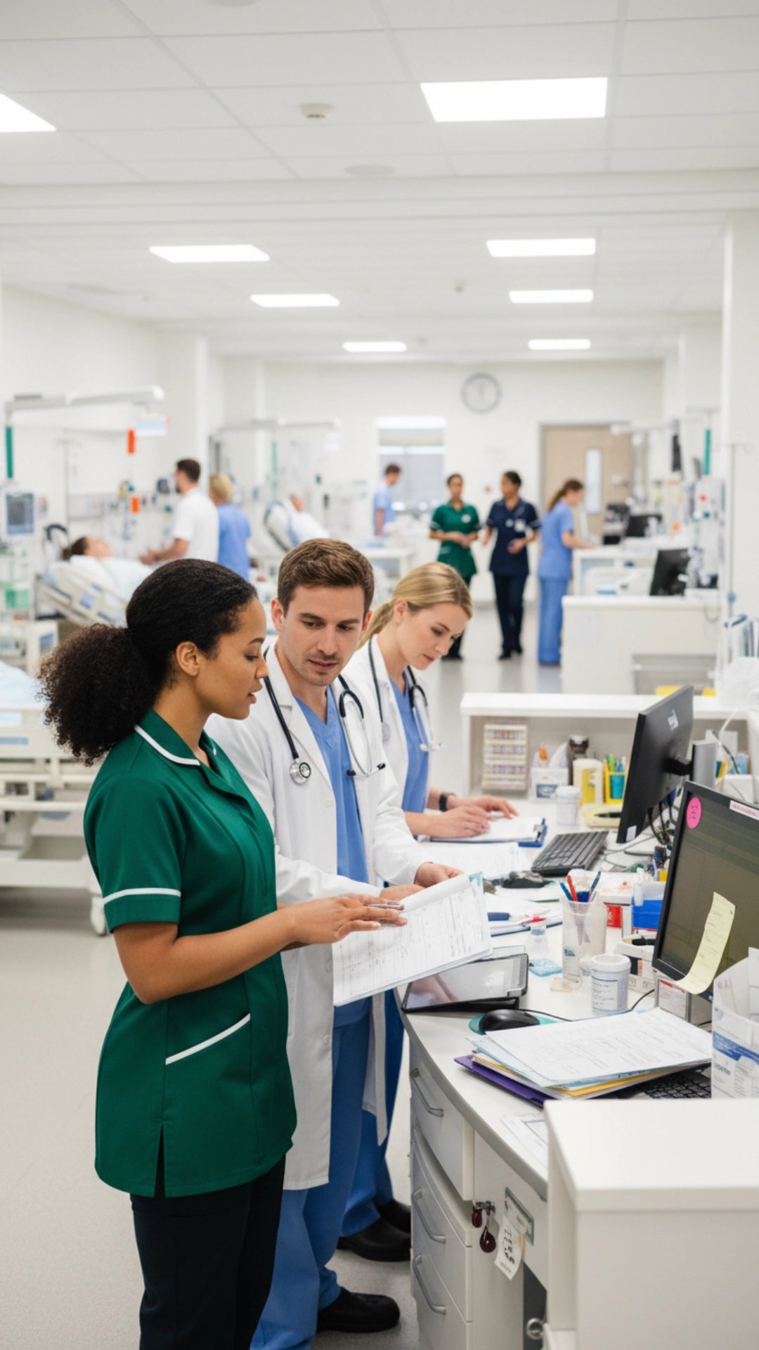 Bottle Green Women’s Healthcare Tunic with White Piping – Professional Medical Uniform Top