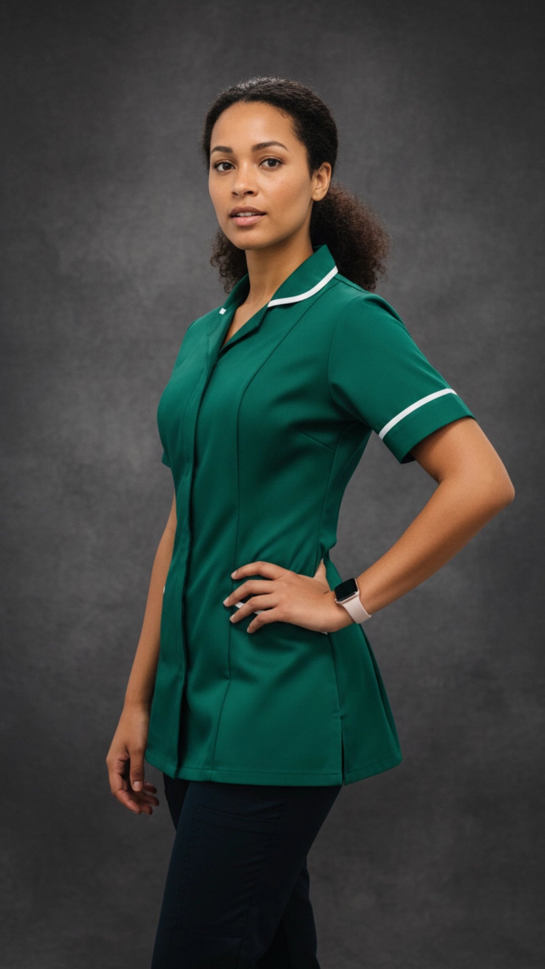 Bottle Green Women’s Healthcare Tunic with White Piping – Professional Medical Uniform Top