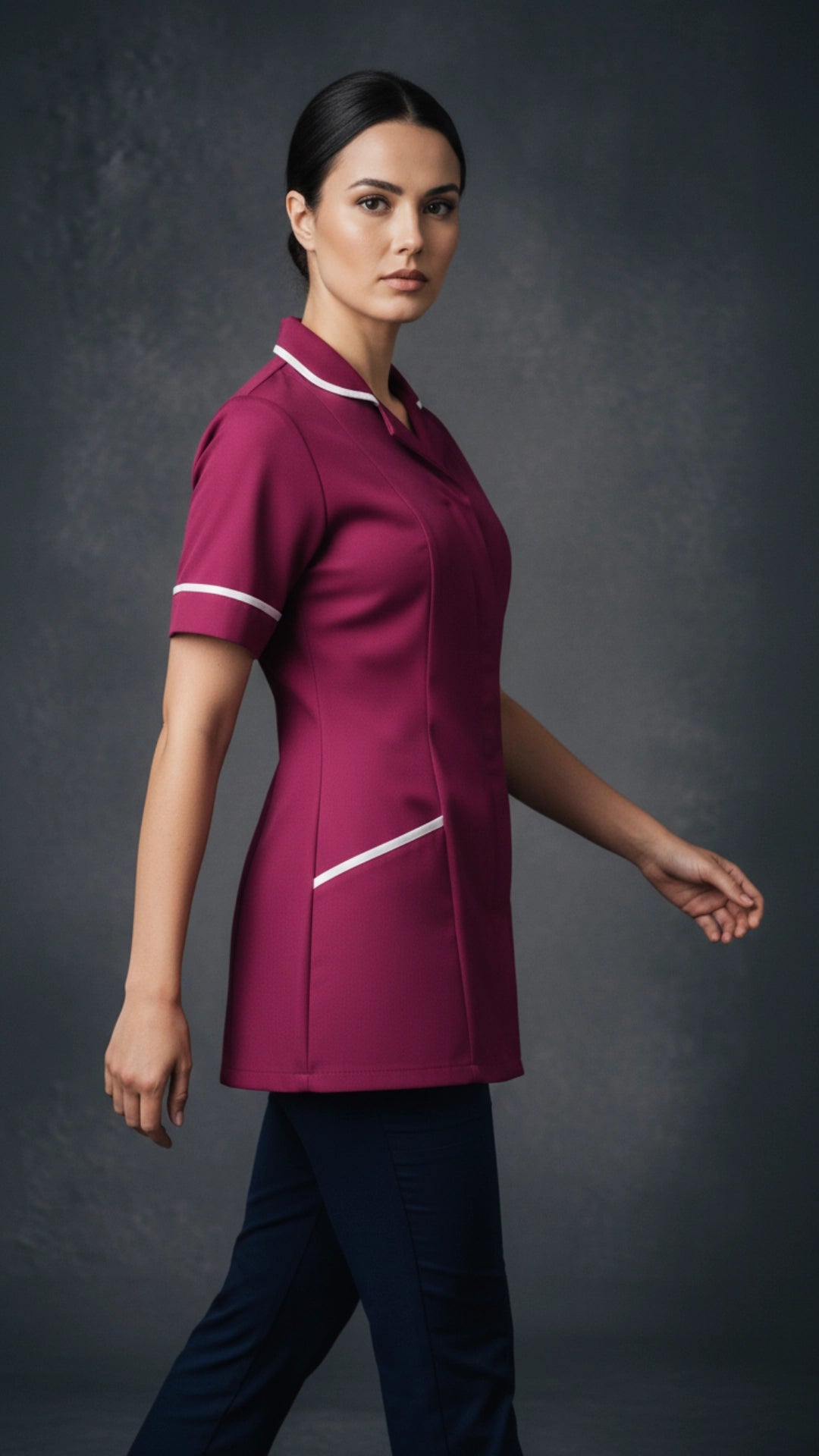 Women’s Dark Pink Medical Tunic with Contrast Piping | Healthcare Uniform