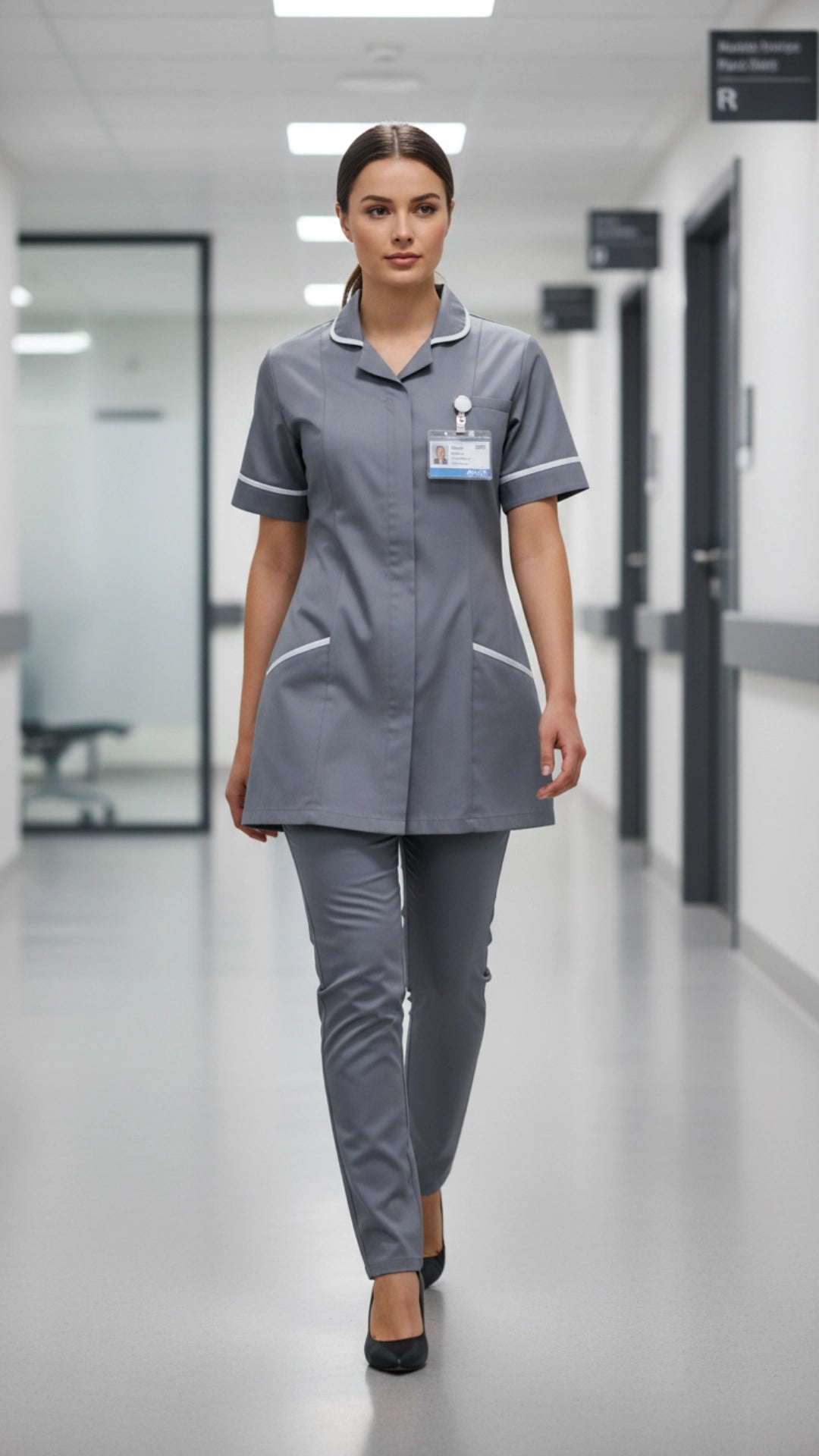 Women’s Grey Medical Tunic with Contrast Piping | Healthcare Uniform