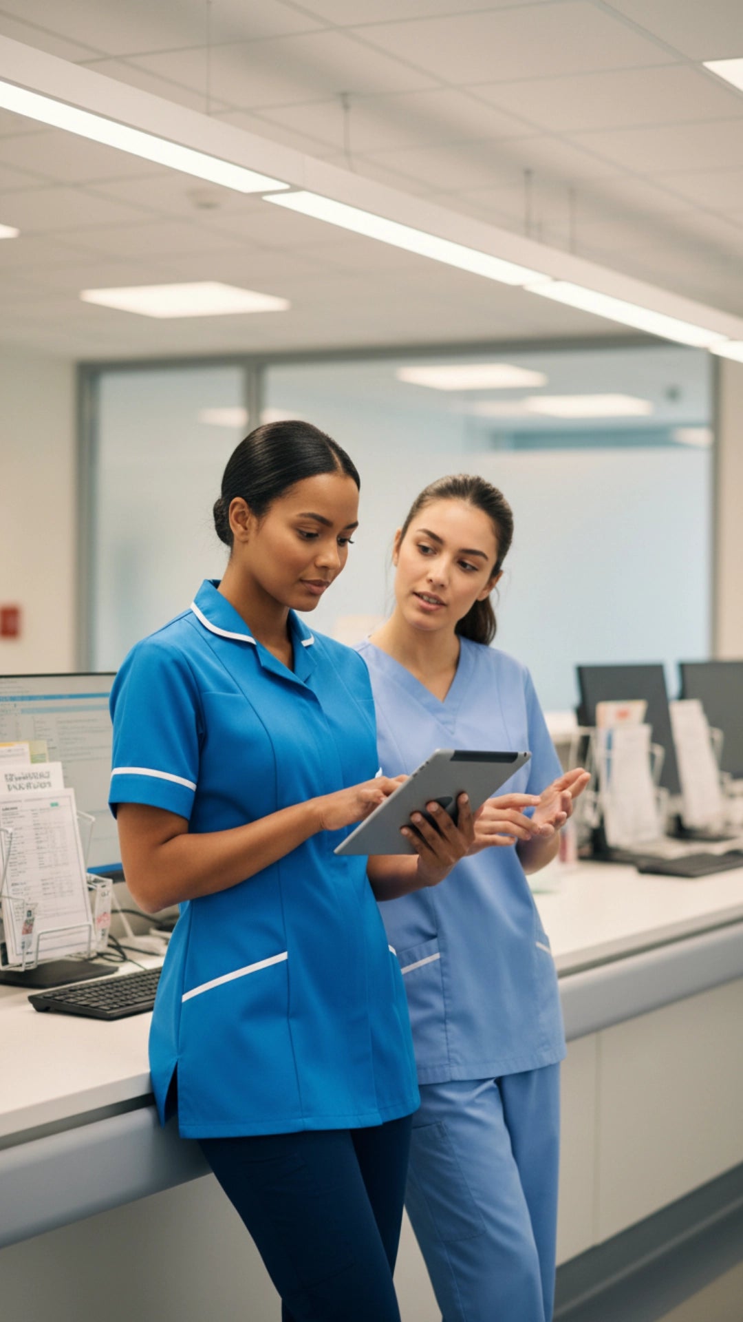 Women’s Hospital Blue Medical Tunic with White Piping | Healthcare Uniform