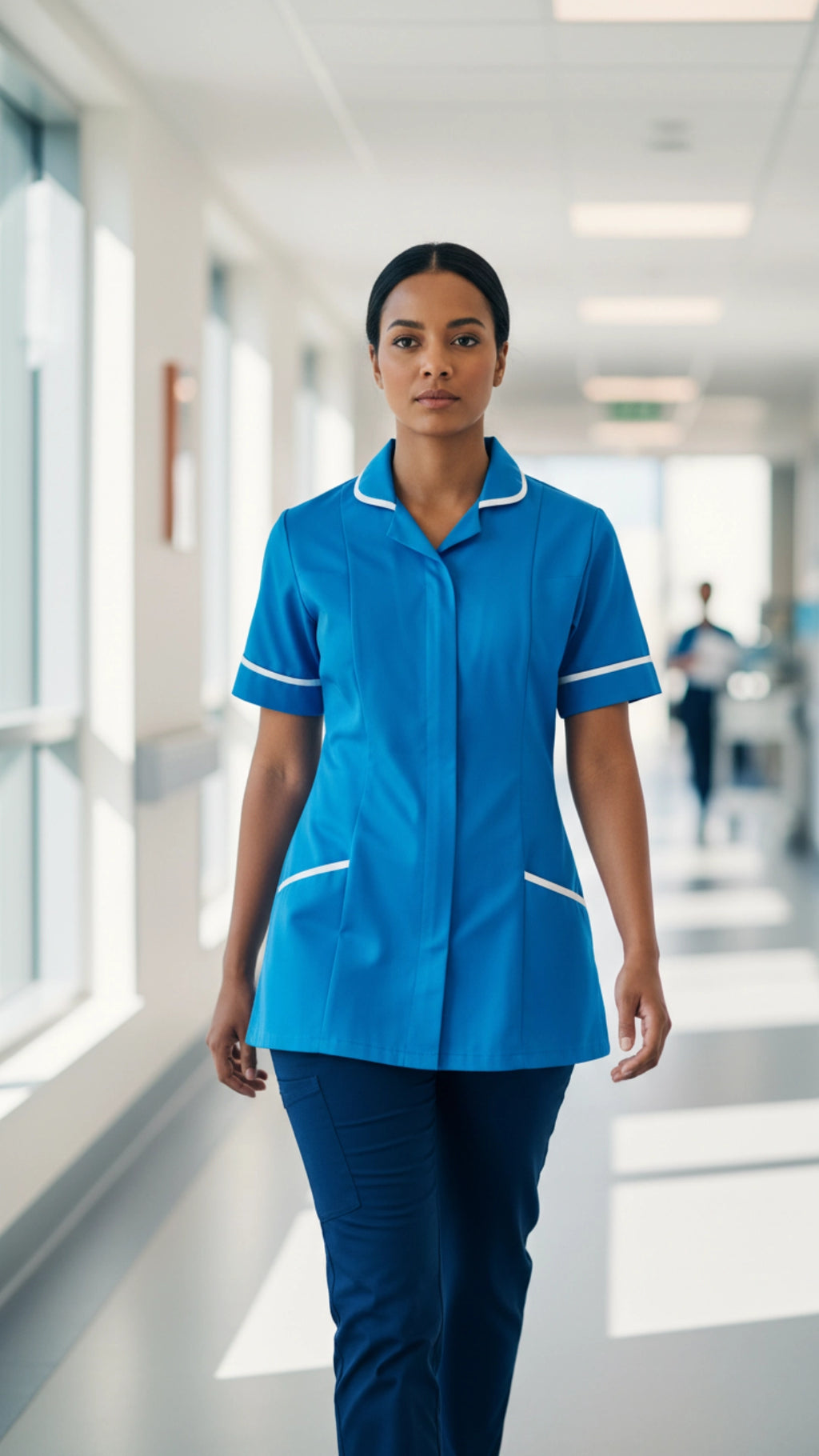 Women’s Hospital Blue Medical Tunic with White Piping | Healthcare Uniform
