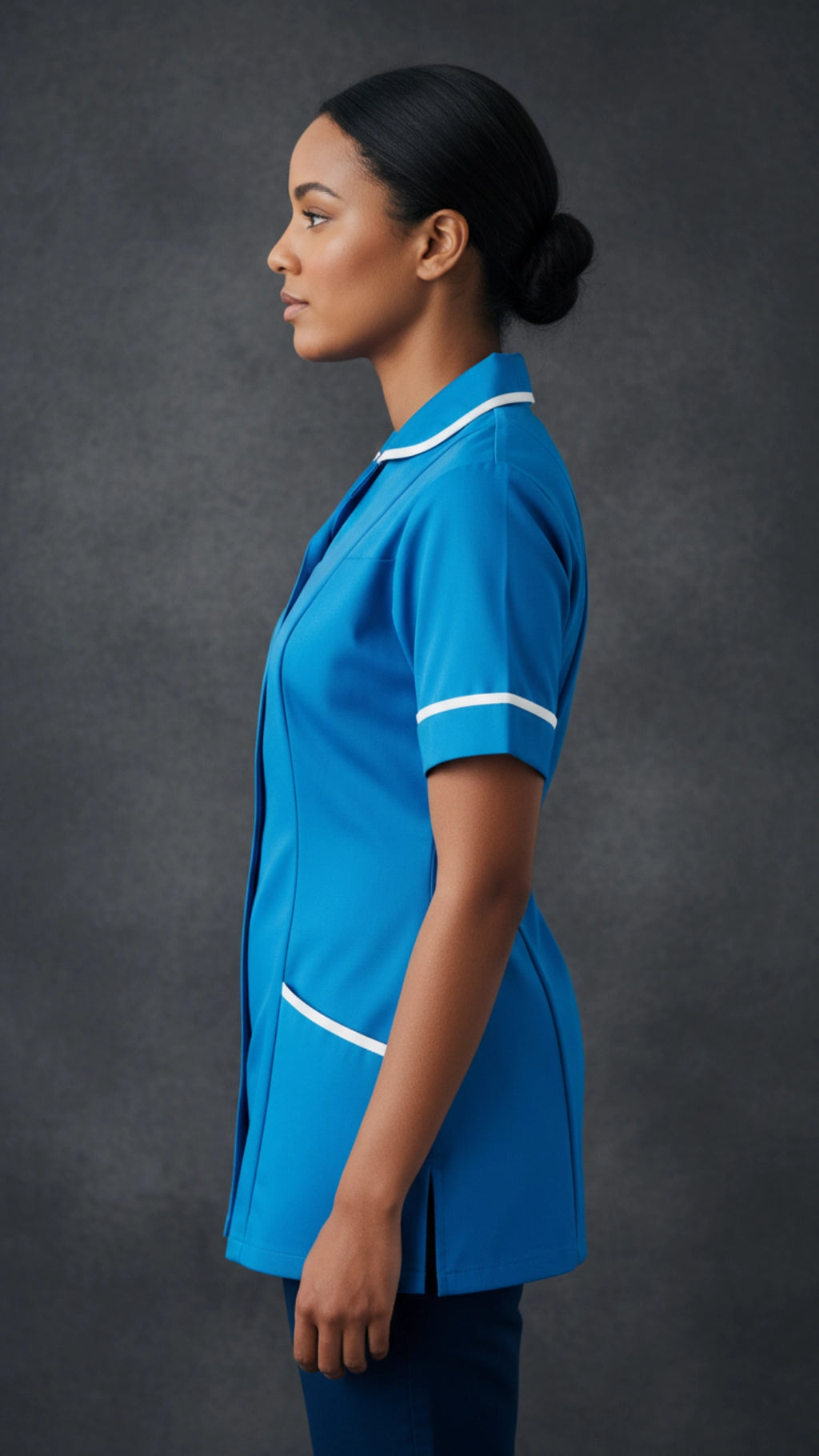 Women’s Hospital Blue Medical Tunic with White Piping | Healthcare Uniform