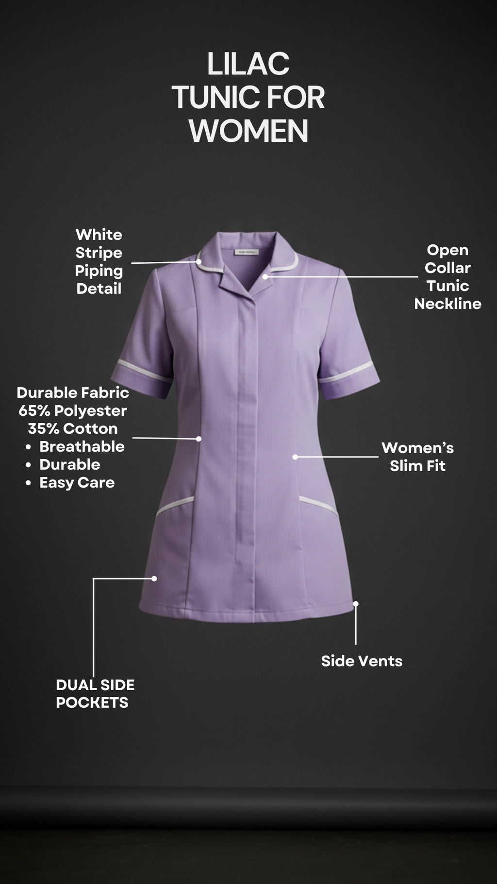 Women’s Lilac Medical Tunic with White Piping | Healthcare Uniform