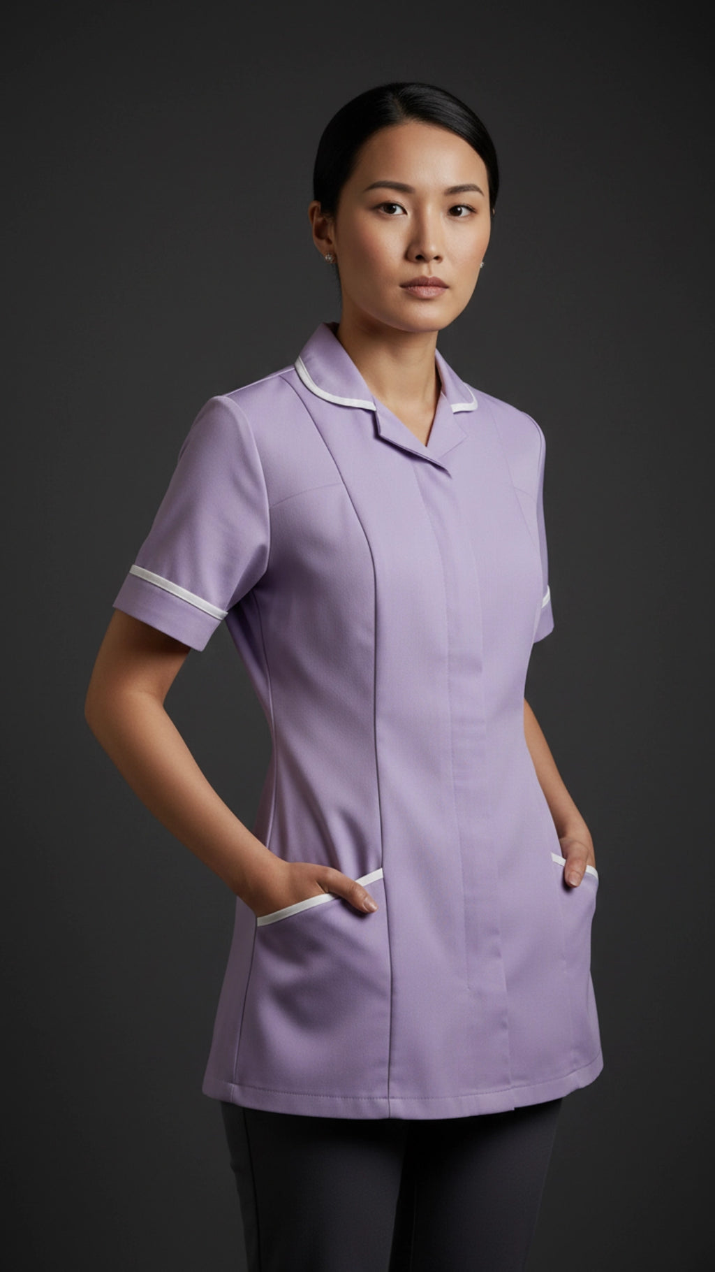 Women’s Lilac Medical Tunic with White Piping | Healthcare Uniform
