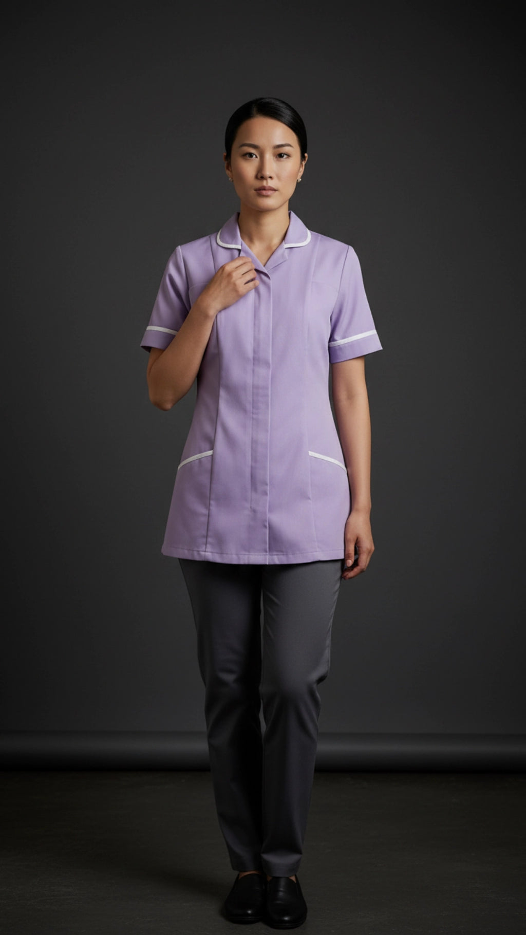Women’s Lilac Medical Tunic with White Piping | Healthcare Uniform