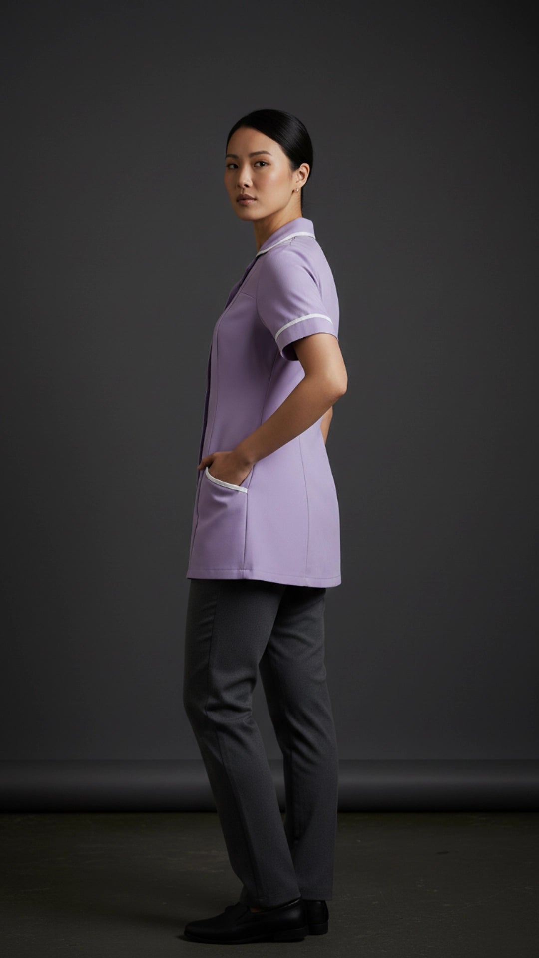 Women’s Lilac Medical Tunic with White Piping | Healthcare Uniform