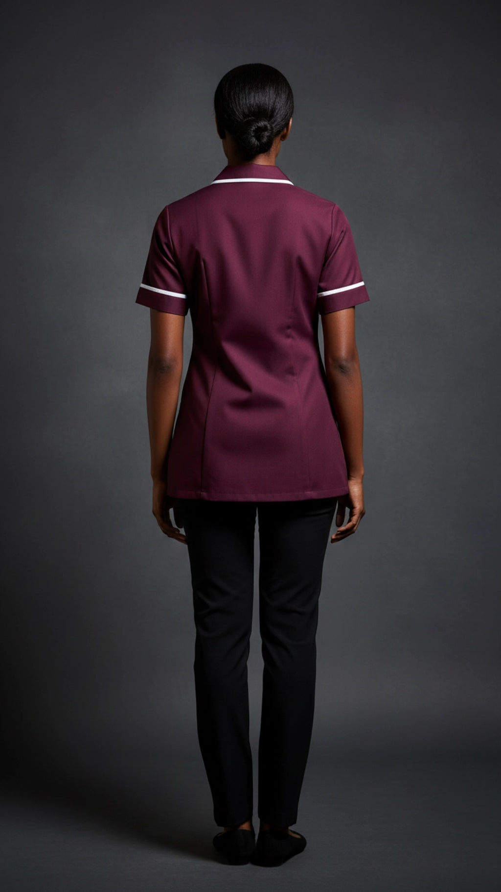 Women’s Maroon Medical Tunic with White Piping | Healthcare Uniform