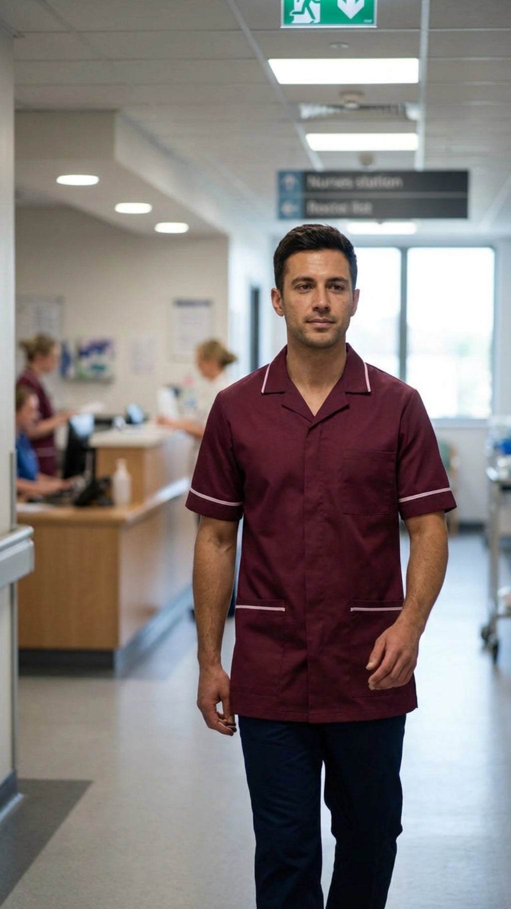 Men’s Maroon Medical Tunic with White Piping | Healthcare Uniform