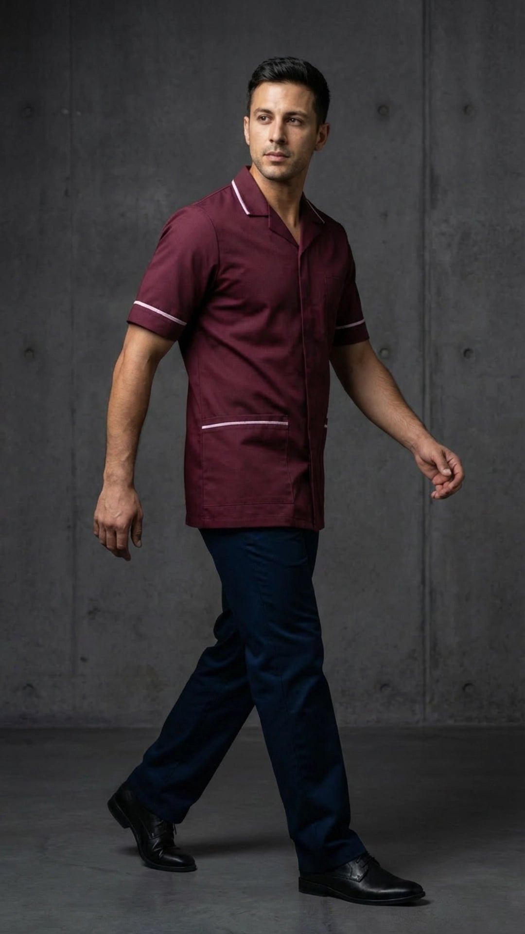 Men’s Maroon Medical Tunic with White Piping | Healthcare Uniform
