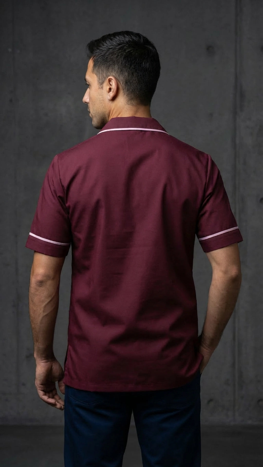 Men’s Maroon Medical Tunic with White Piping | Healthcare Uniform