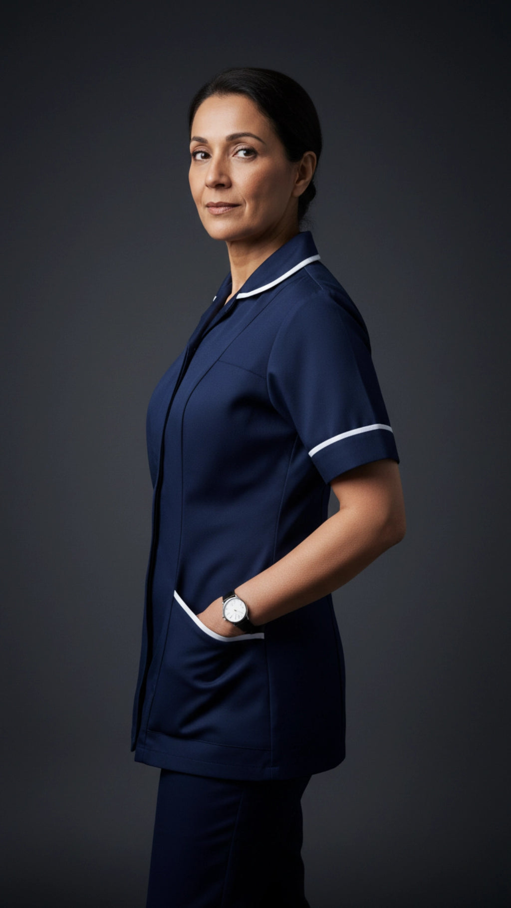 Women’s Navy Medical Tunic with White Piping | Healthcare Uniform