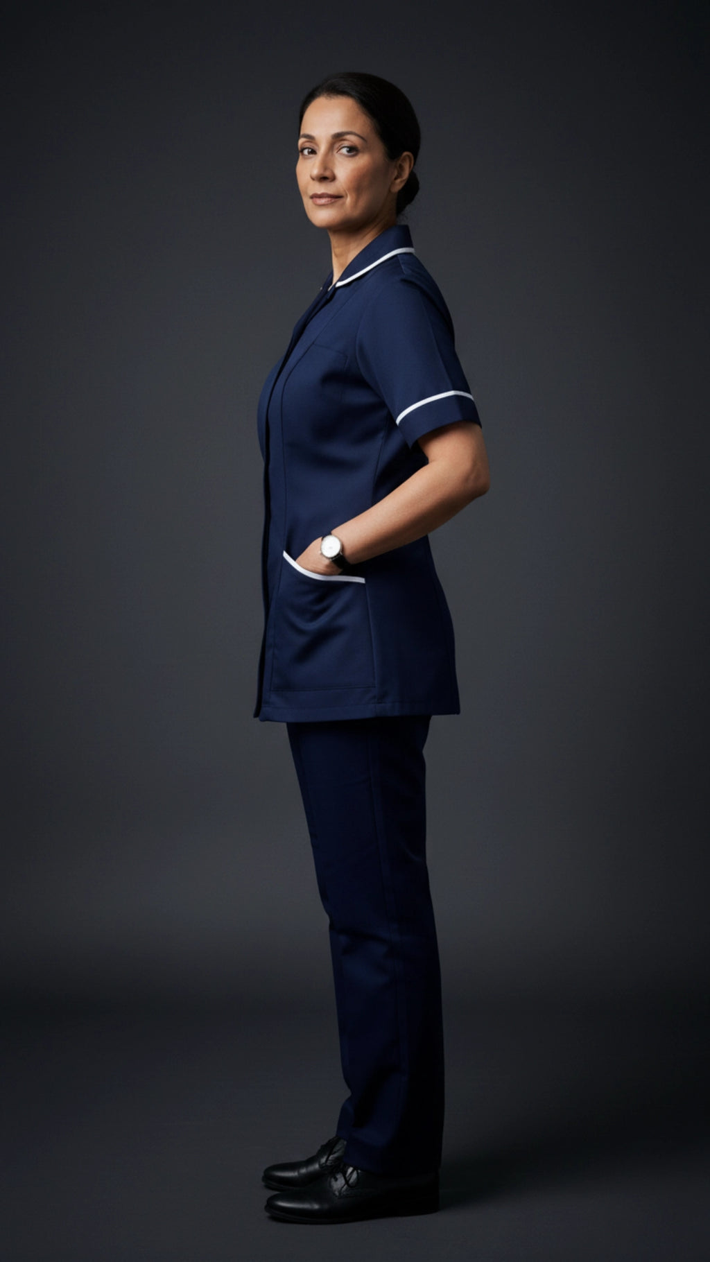 Women’s Navy Medical Tunic with White Piping | Healthcare Uniform