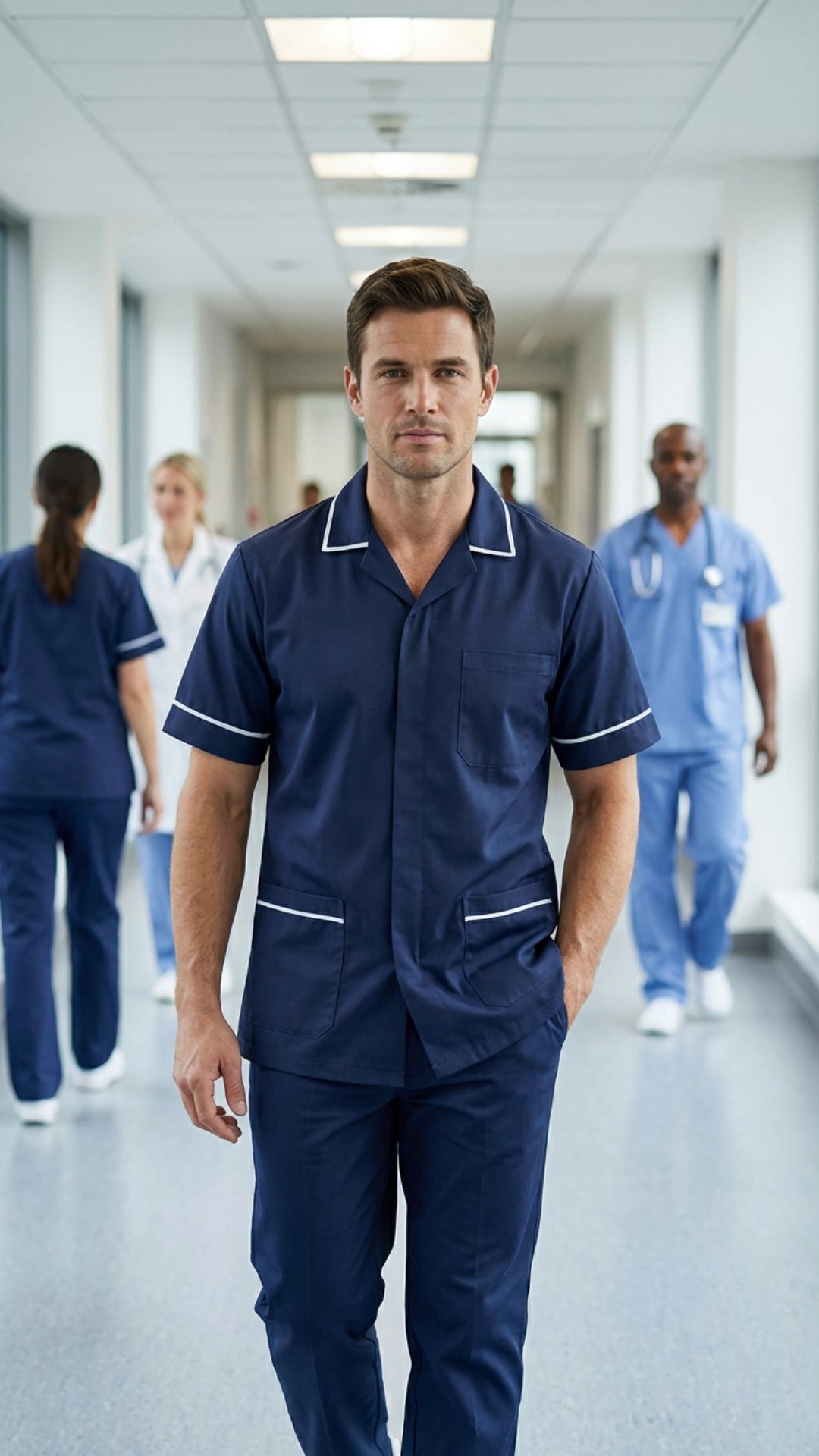 Men’s Navy Medical Tunic with White Piping | Healthcare Uniform