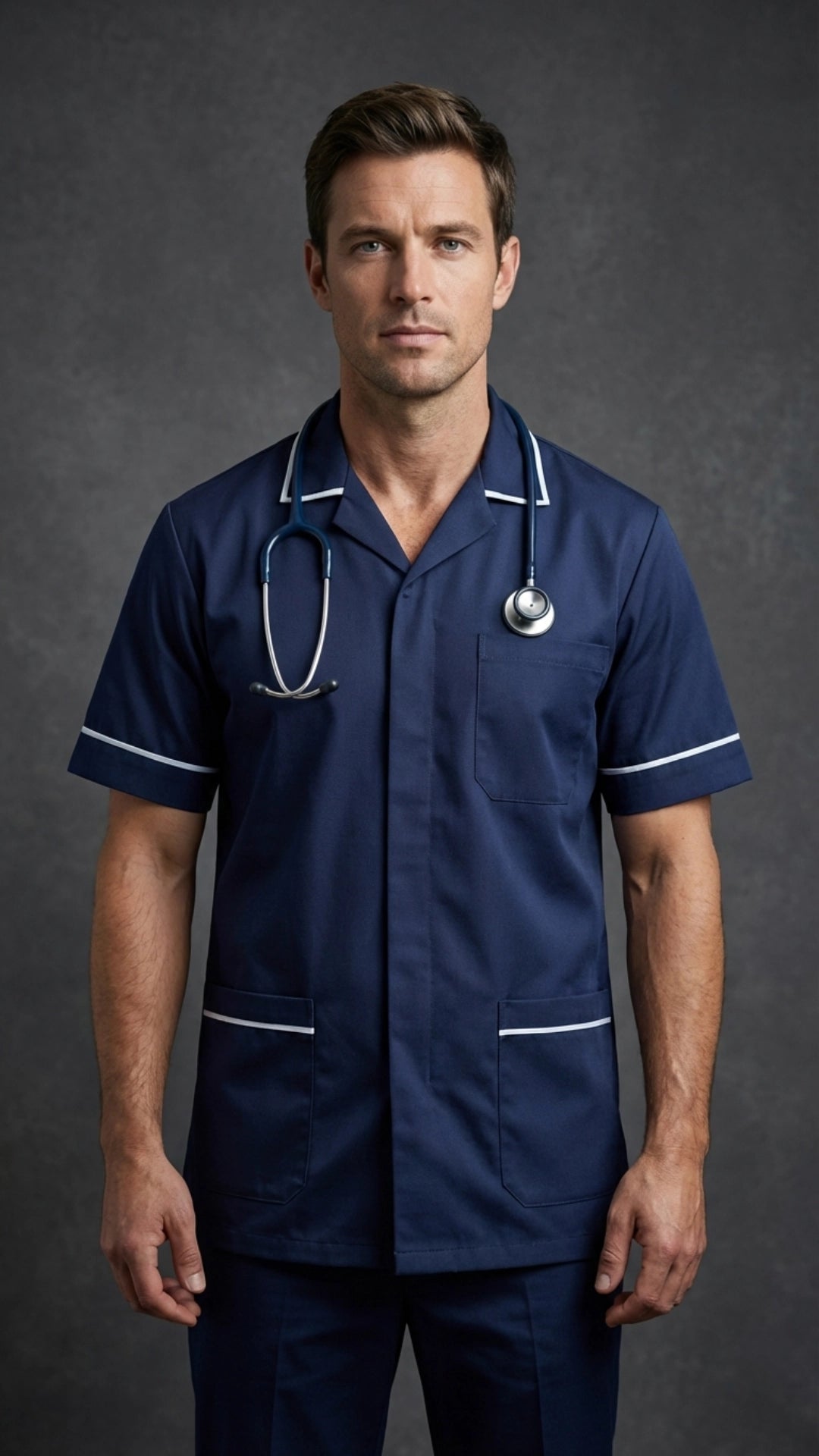 Men’s Navy Medical Tunic with White Piping | Healthcare Uniform