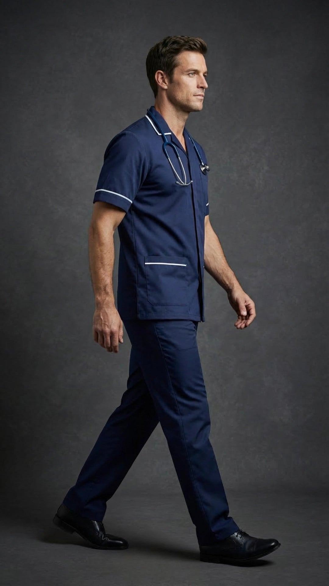 Men’s Navy Medical Tunic with White Piping | Healthcare Uniform