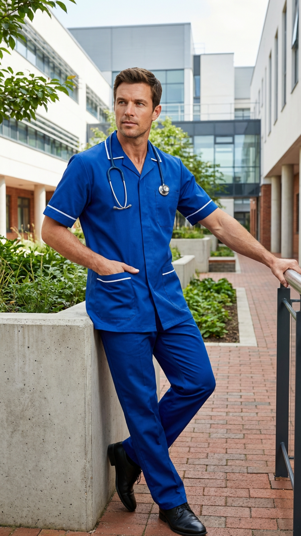 Men’s Royal Blue Medical Tunic with White Piping | Healthcare Uniform