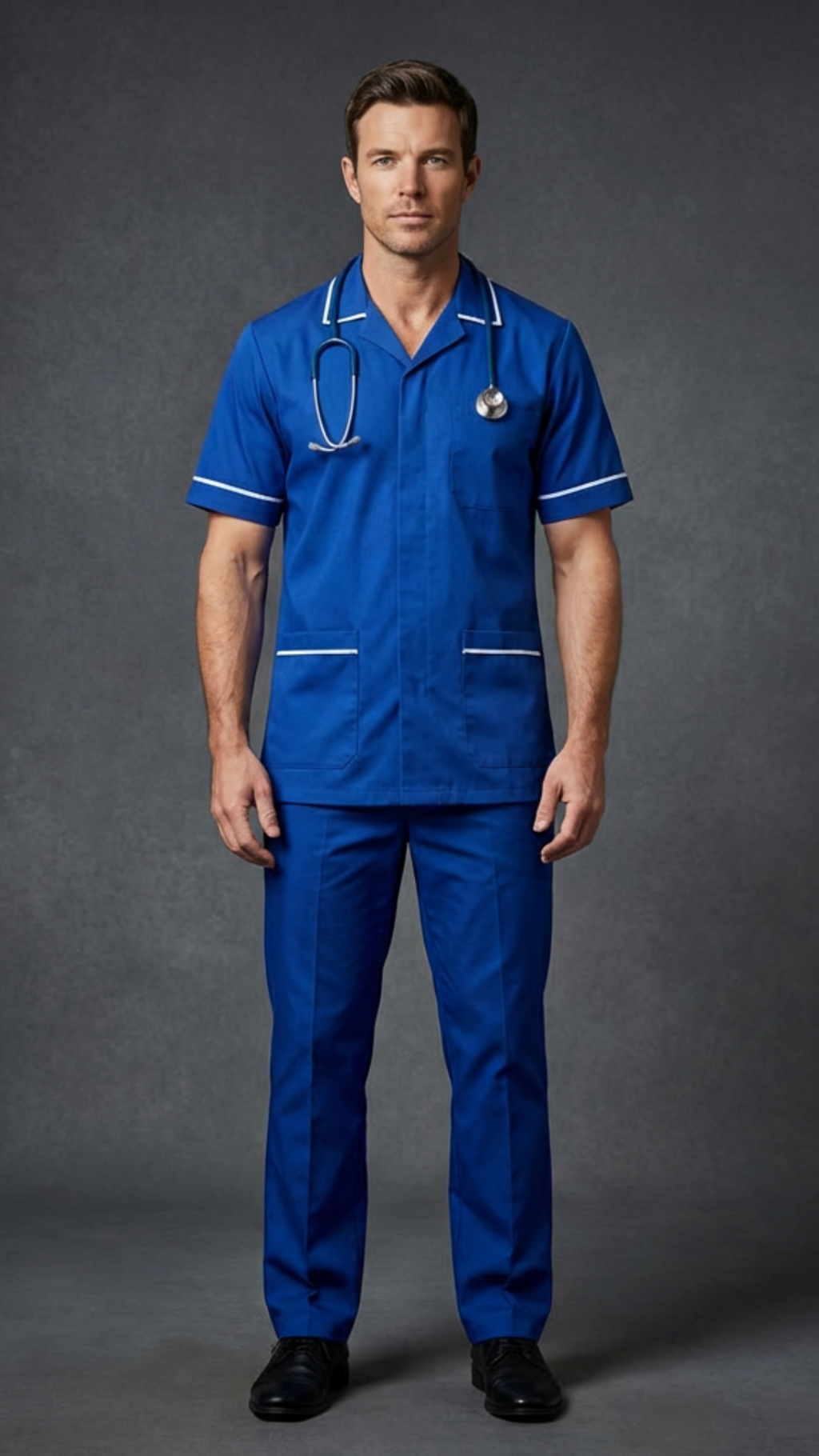 Men’s Royal Blue Medical Tunic with White Piping | Healthcare Uniform