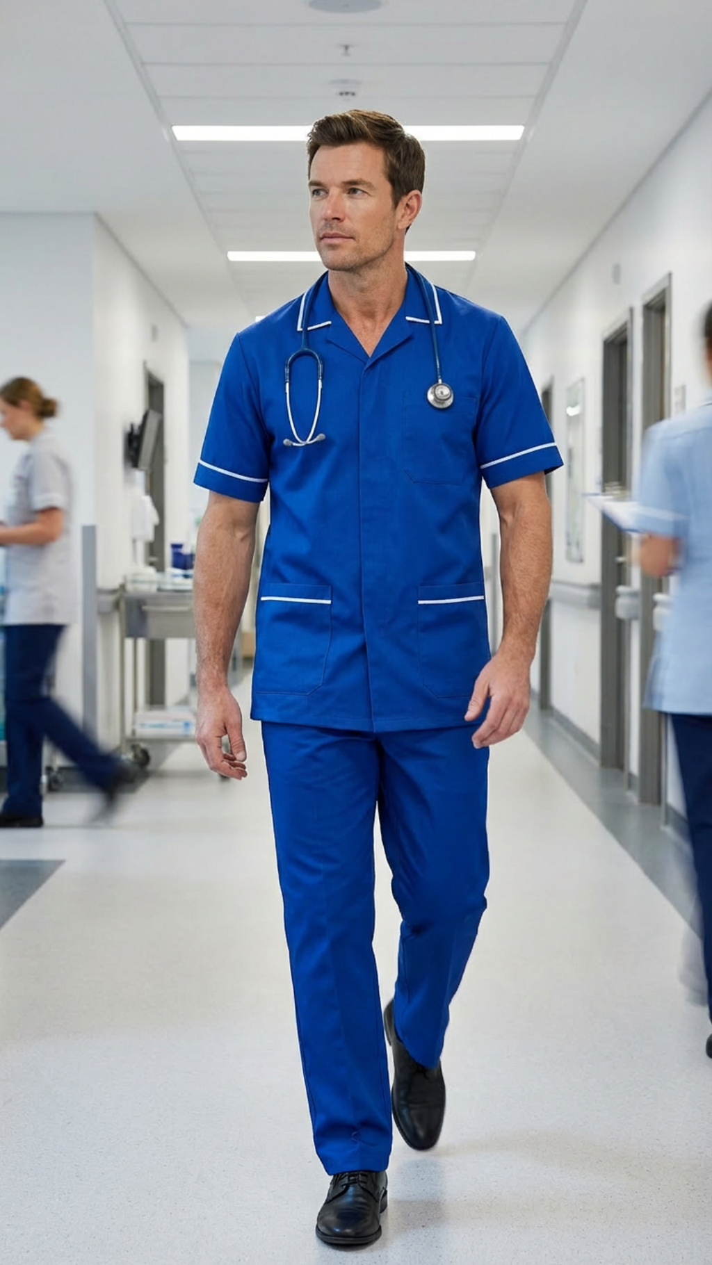 Men’s Royal Blue Medical Tunic with White Piping | Healthcare Uniform