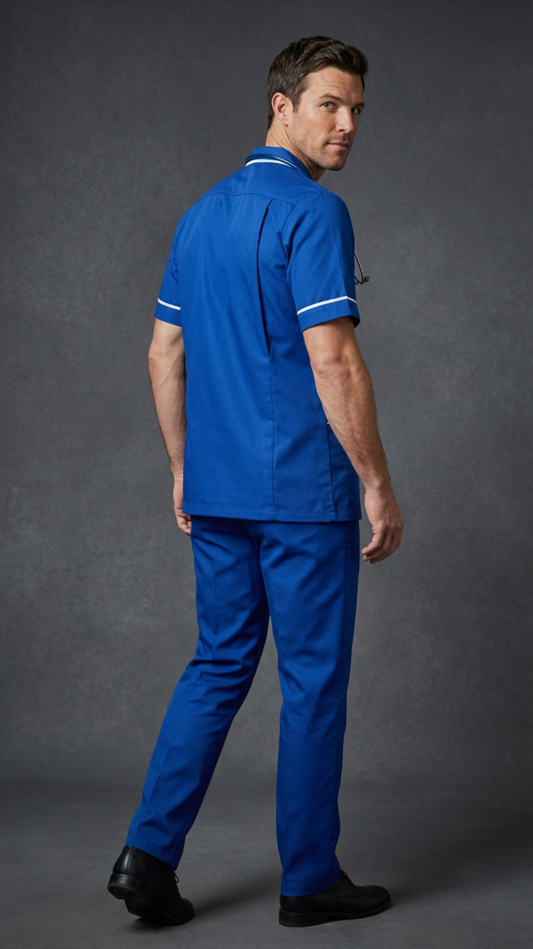 Men’s Royal Blue Medical Tunic with White Piping | Healthcare Uniform