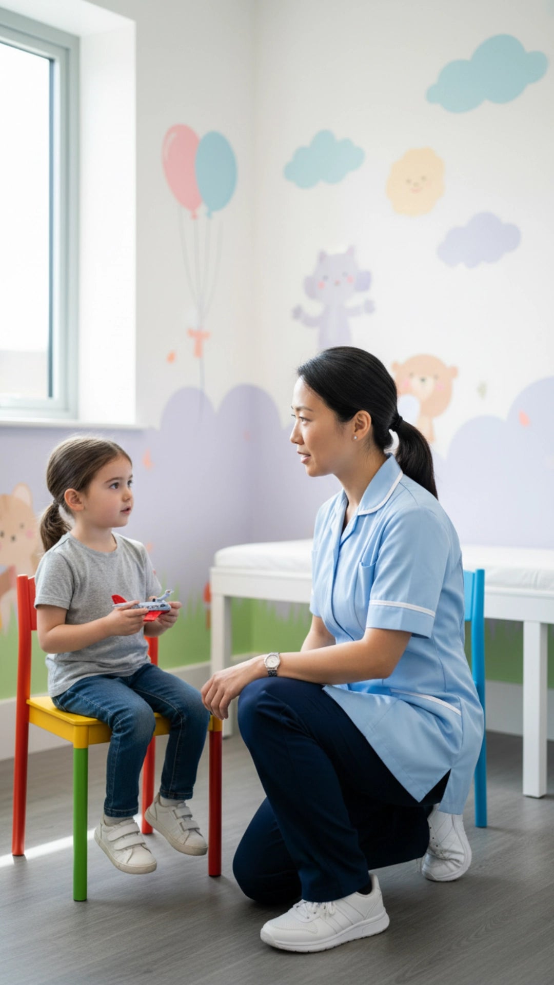 Sky Blue Women’s Healthcare Tunic with White Piping – Short Sleeve Medical Uniform Top