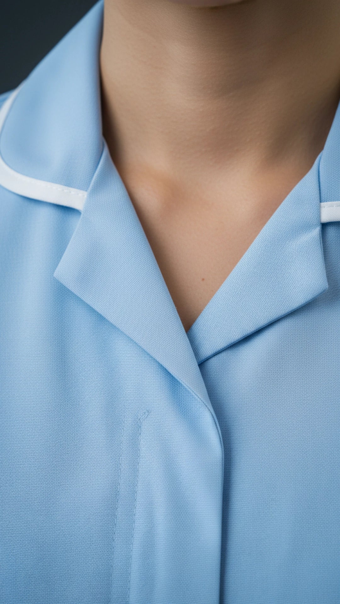 Sky Blue Women’s Healthcare Tunic with White Piping – Short Sleeve Medical Uniform Top