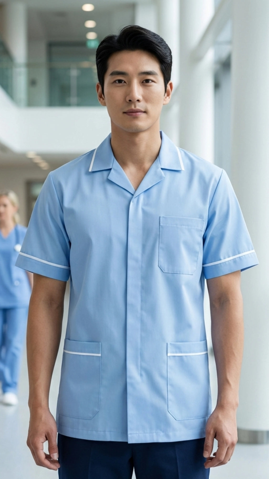 Men’s Sky Blue Medical Tunic with White Piping | Healthcare Uniform