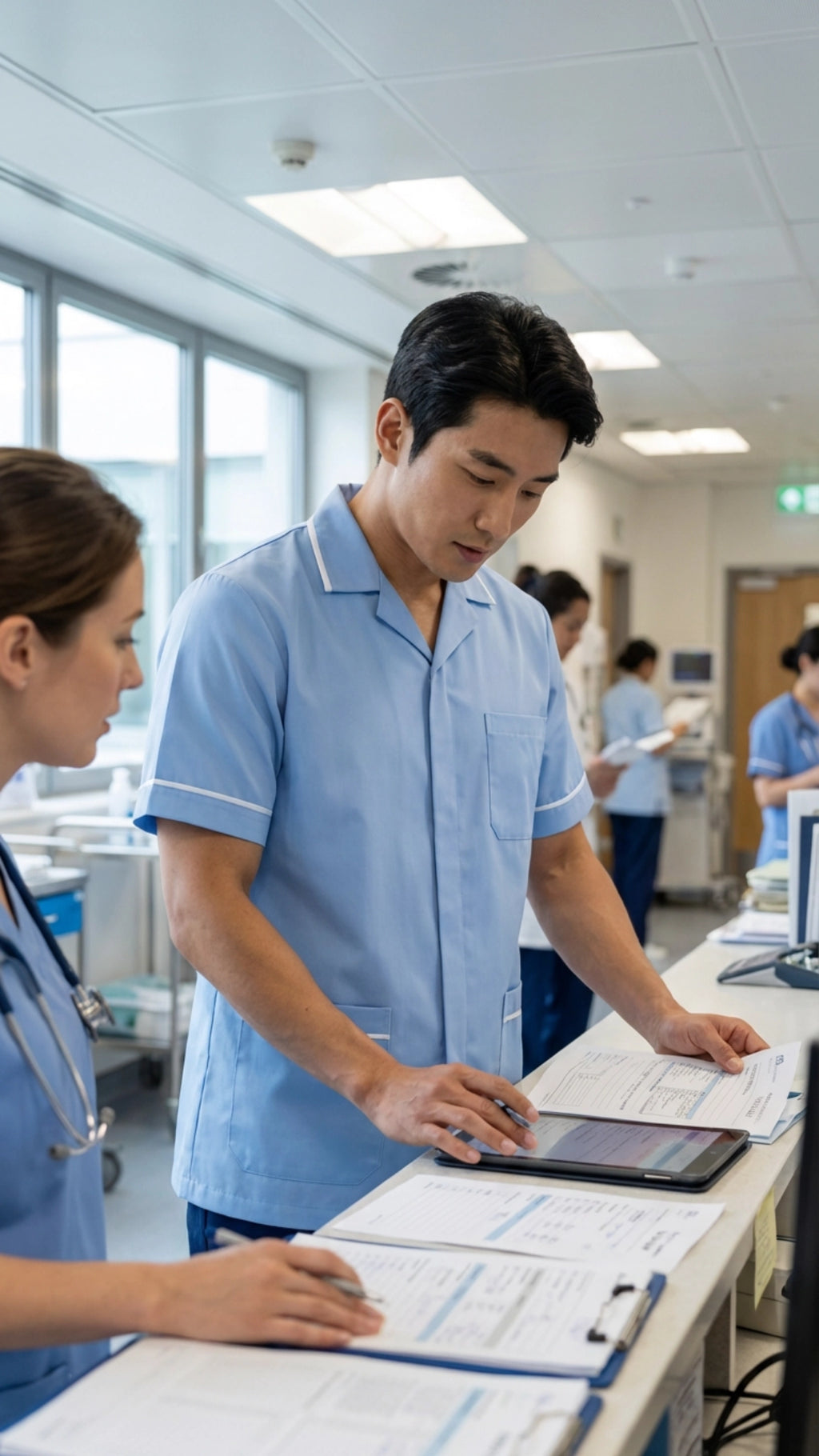 Men’s Sky Blue Medical Tunic with White Piping | Healthcare Uniform