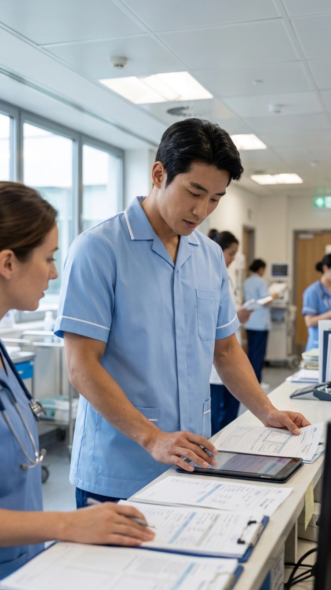 Men’s Sky Blue Medical Tunic with White Piping | Healthcare Uniform