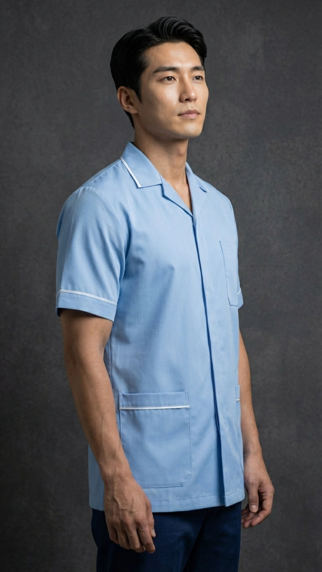 Men’s Sky Blue Medical Tunic with White Piping | Healthcare Uniform