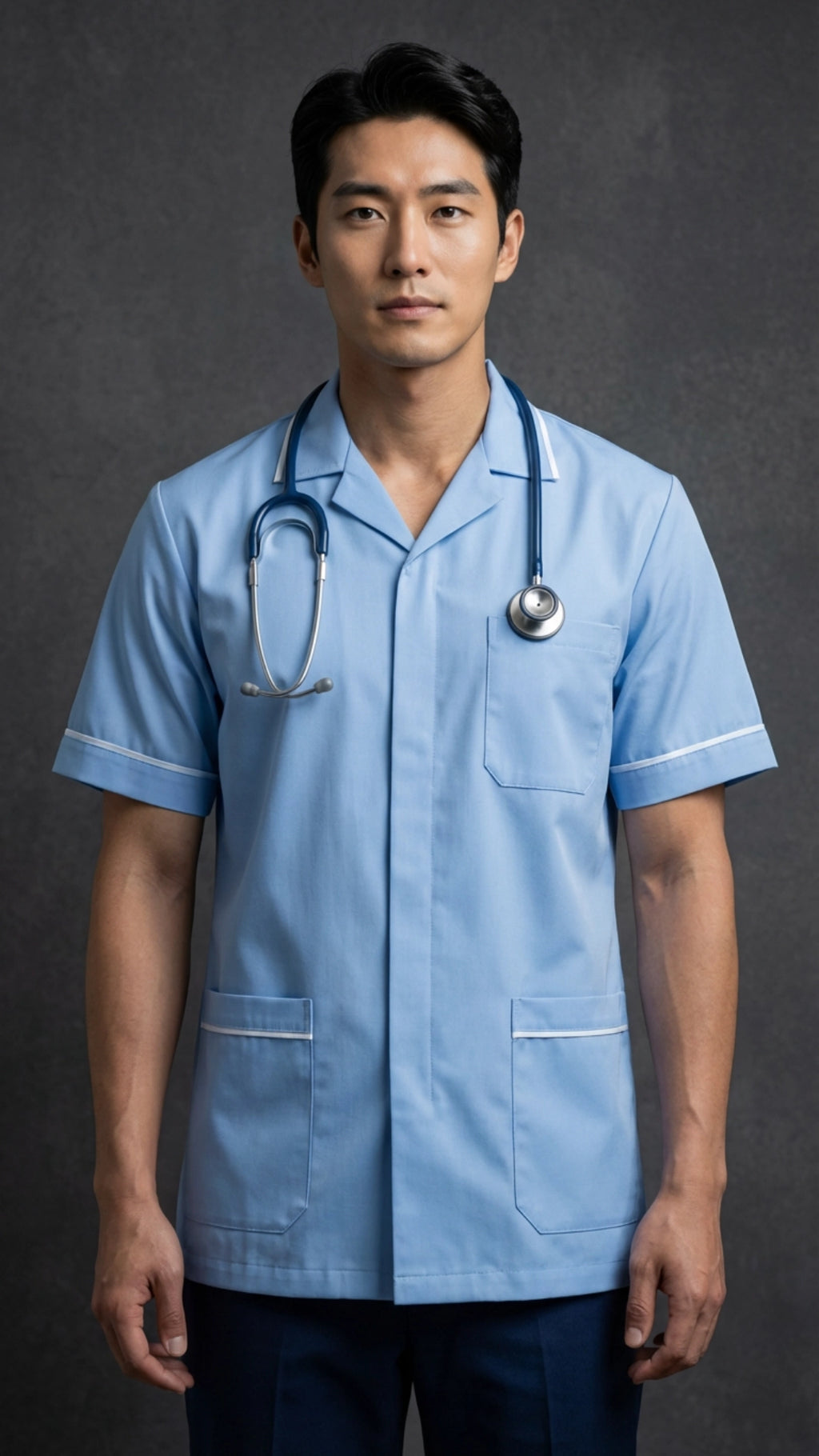Men’s Sky Blue Medical Tunic with White Piping | Healthcare Uniform