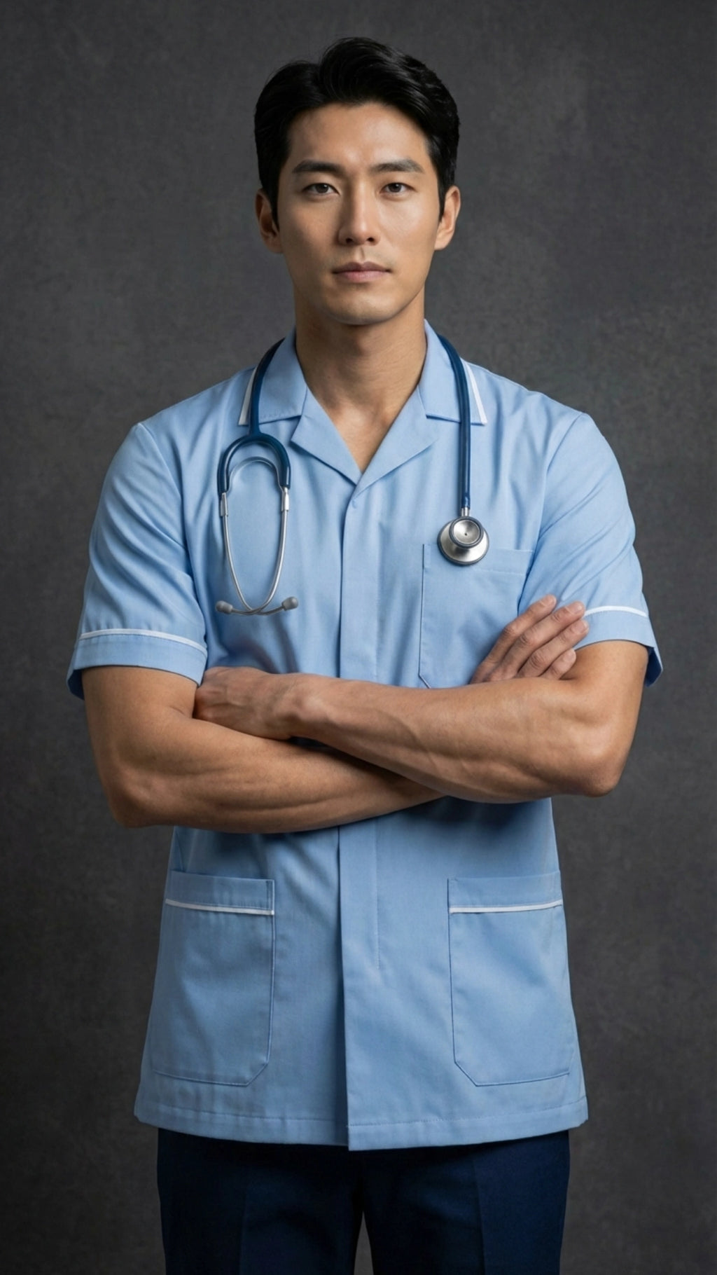 Men’s Sky Blue Medical Tunic with White Piping | Healthcare Uniform