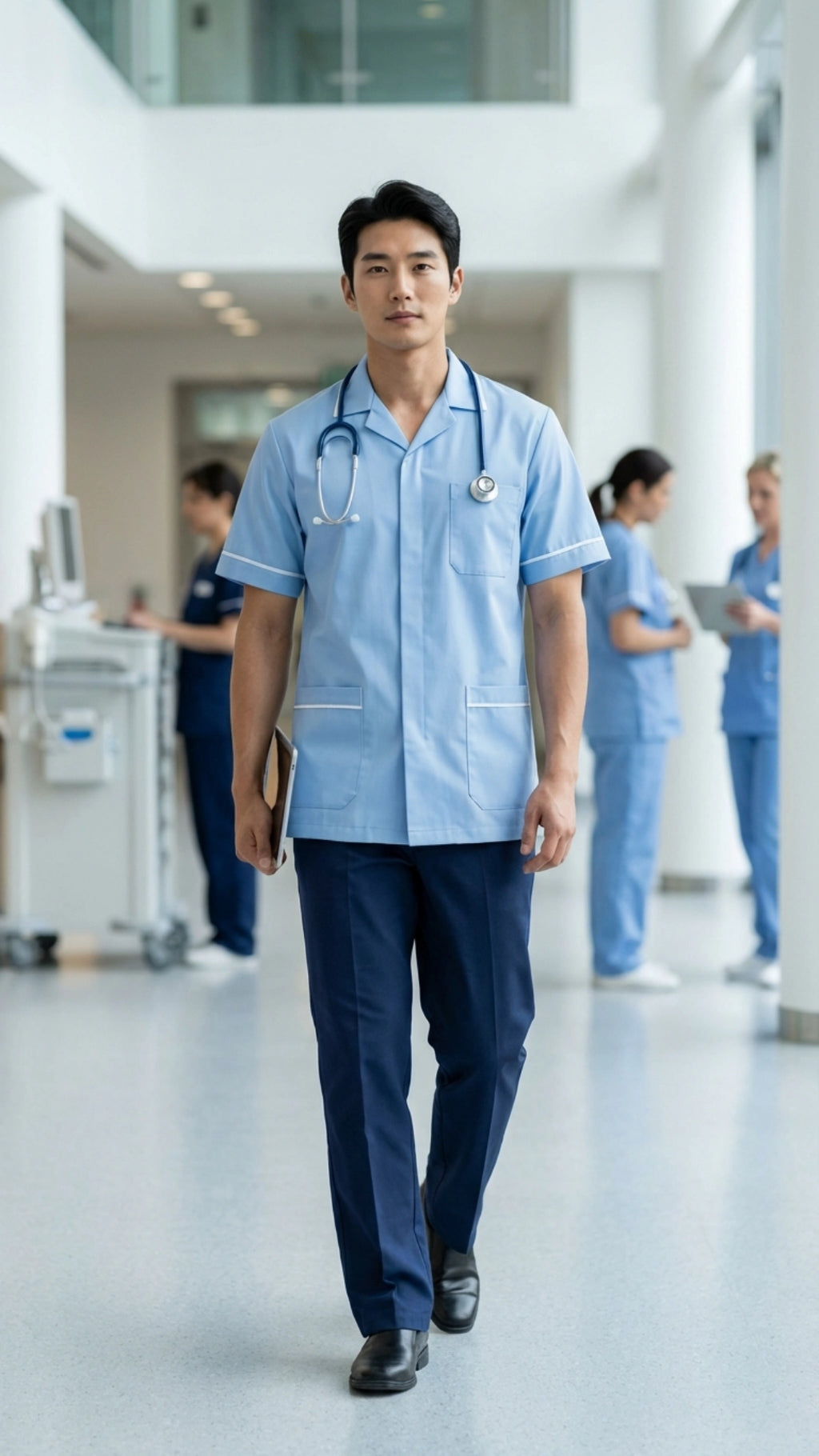 Men’s Sky Blue Medical Tunic with White Piping | Healthcare Uniform